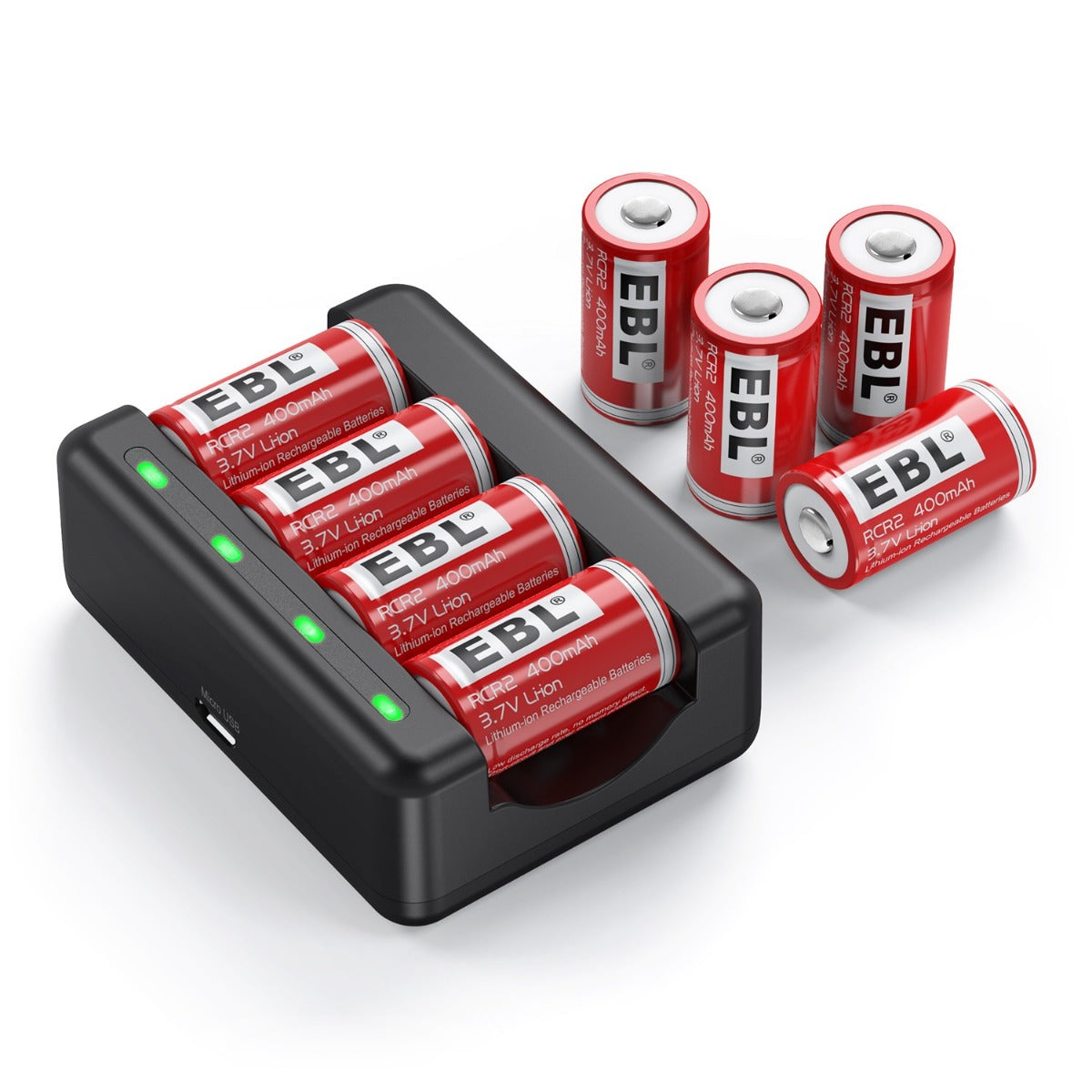 EBL 8 Pack CR2 3.7V Lithium Ion Rechargeable Batteries with Smart Charger - Perfect for Digital Cameras, Flashlights & Medical Devices