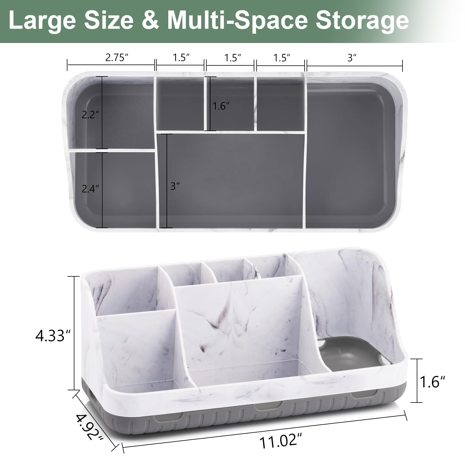 Marble Bathroom Countertop Organizer - Detachable 7-Slot Electric Toothbrush & Toothpaste Holder with Drainage | Bathroom Vanity Storage for Kids & Adults | Perfect for Countertop Organization in Modern Bathrooms (Grey)