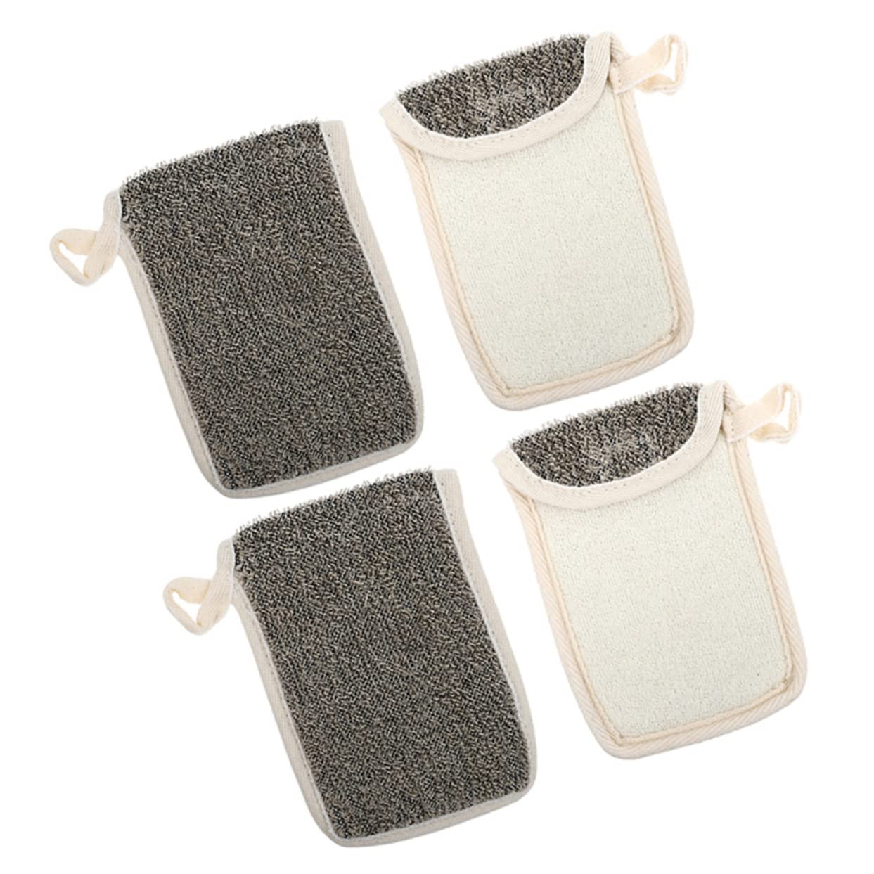 Healeved 4-Pack Black Linen Soap Bags for Bath & Shower | Exfoliating Loofah Sponge & Body Wash Mesh Pouch | Reusable Soap Holder for Bar Soap, Foaming Net & Travel | Perfect for Spa, Gym & Home Use