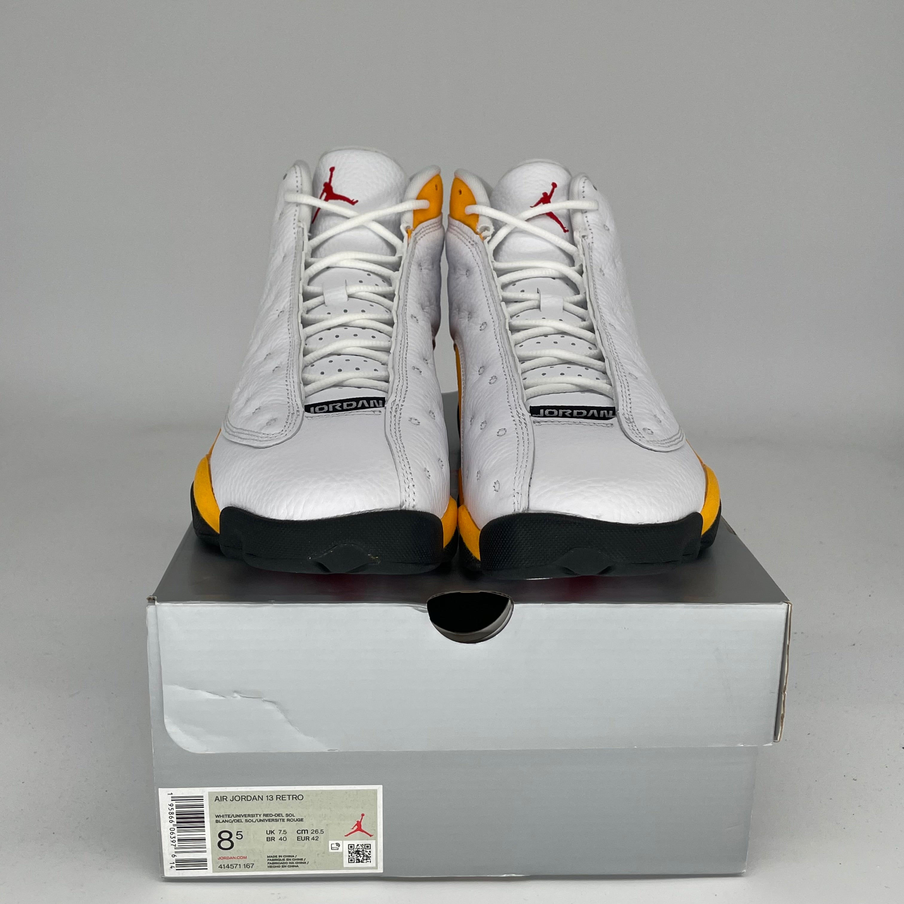 AIR JORDAN 13 DEL SOL Men's Basketball Shoes Size 8.5 - White/Black-Del Sol (414571-167) | Perfect for Streetwear & Court Performance
