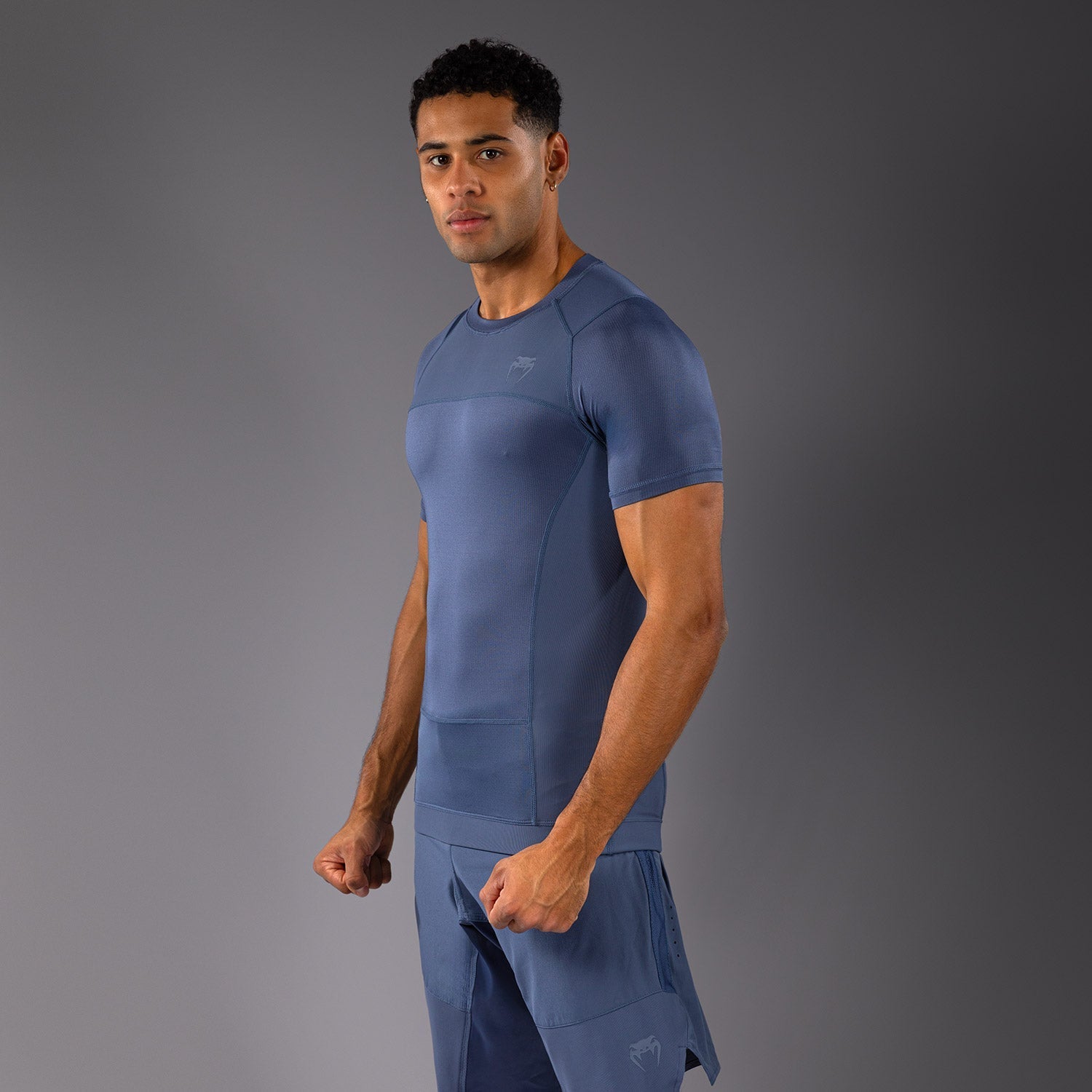 Venum G Fit Air Men's Short Sleeve Rashguard - Moisture Wicking Compression Shirt for MMA, BJJ & Training - Foggy Blue - Perfect for Gym Workouts & Martial Arts Practice