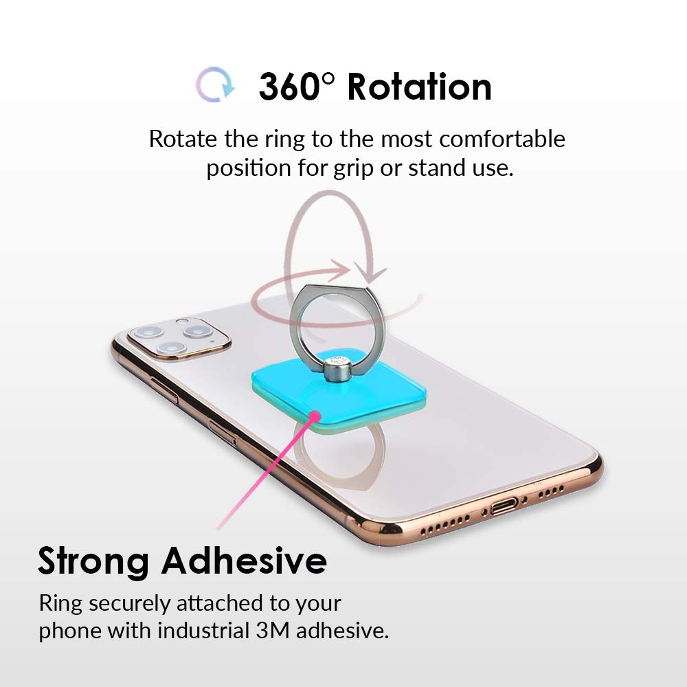Velvet Caviar Phone Ring Holder - Adjustable Finger Grip & Stand for iPhone, Galaxy & Smartphones - Non-Slip Phone Grip Enhancer (Neon Blue) | Perfect for Selfies, Video Calls & Hands-Free Viewing