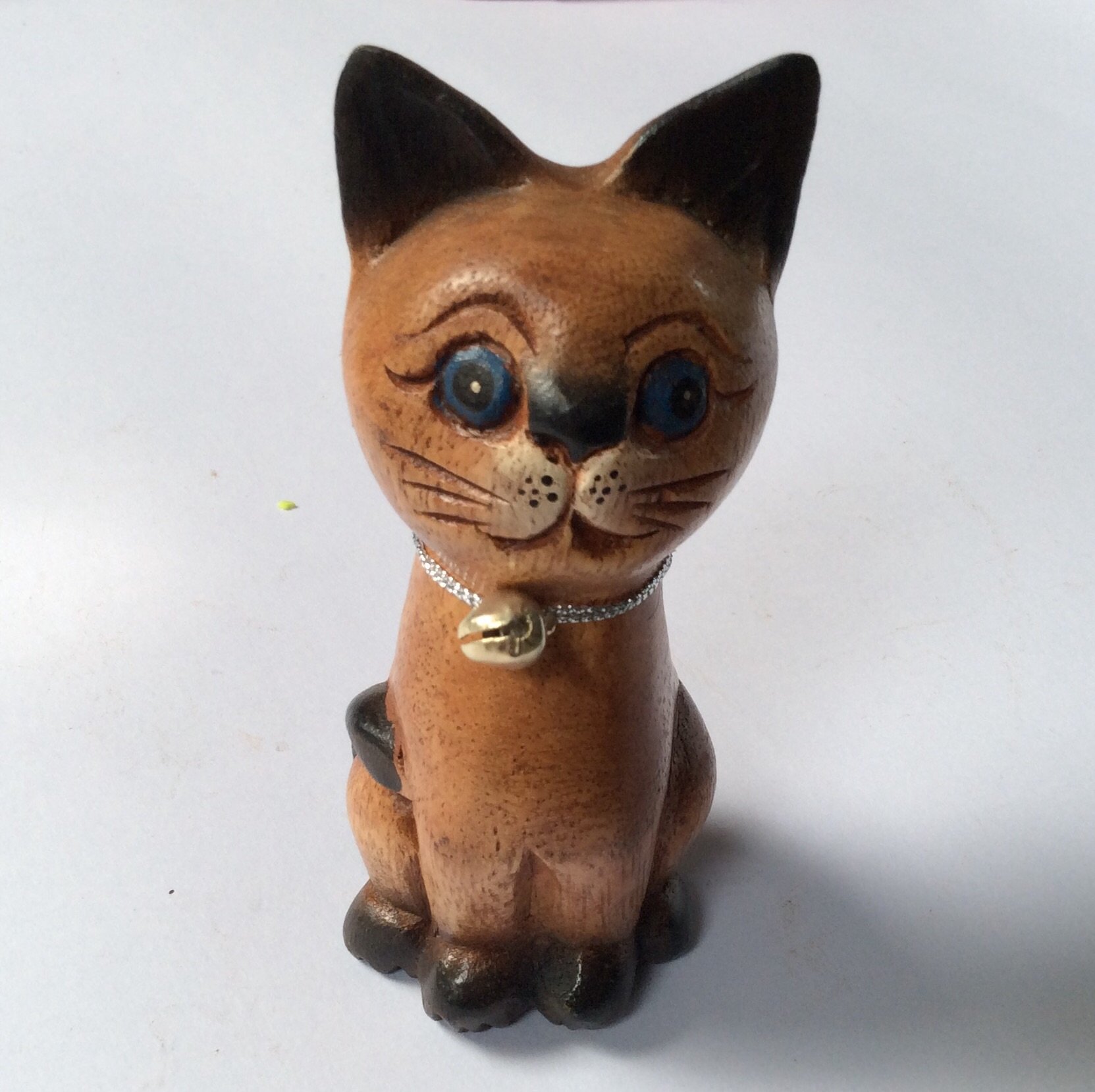 Handcrafted Wooden Cat Statue - Sitting Cat Figurine (#000D) by Thank You Chiangmai - Perfect for Home Decor, Office Desk, and Gift Ideas