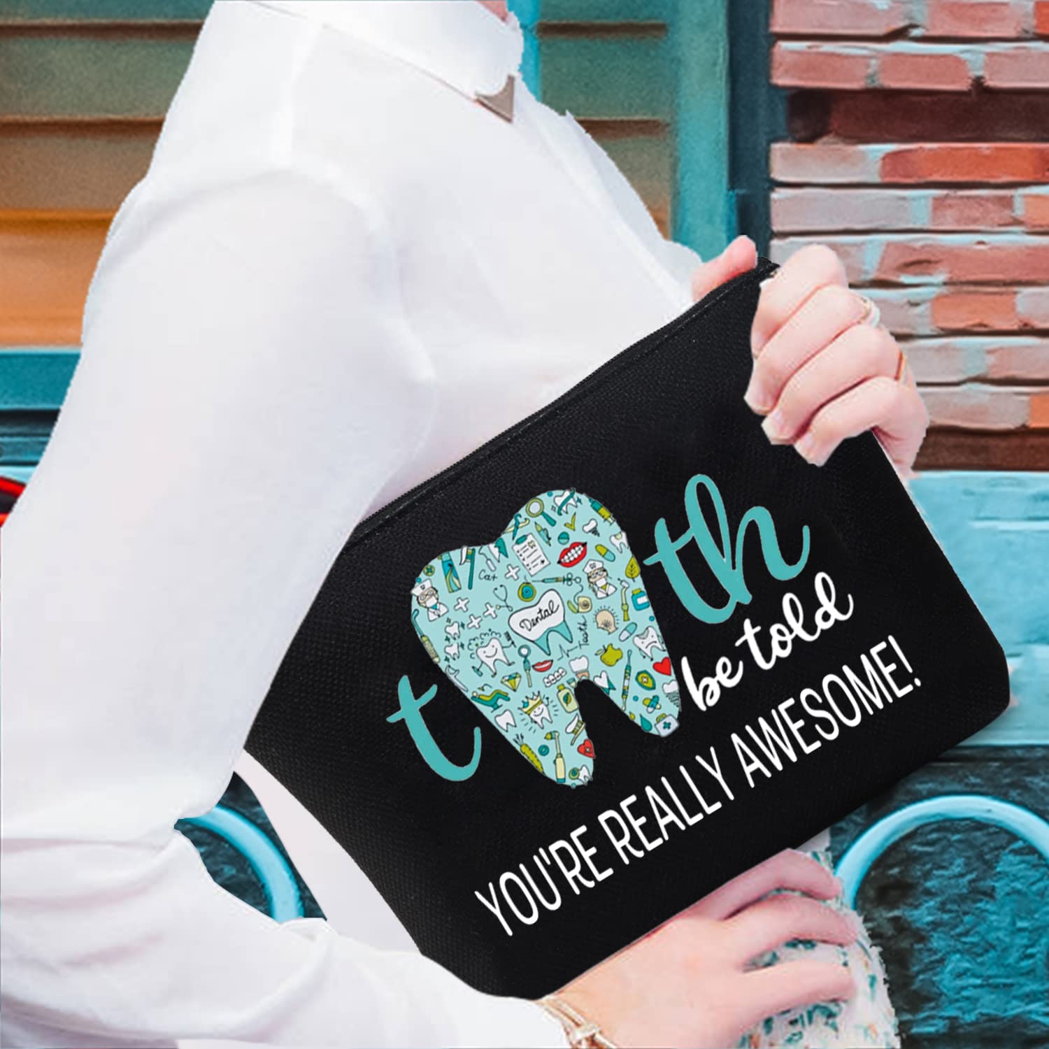 CMNIM Dental Makeup Bag - Perfect Hygienist & Dentist Gift Set - Ideal Dental Assistant Graduation Present - Tooth Be Told You're Really Awesome - Great for Dental Office Organization & Travel Essentials