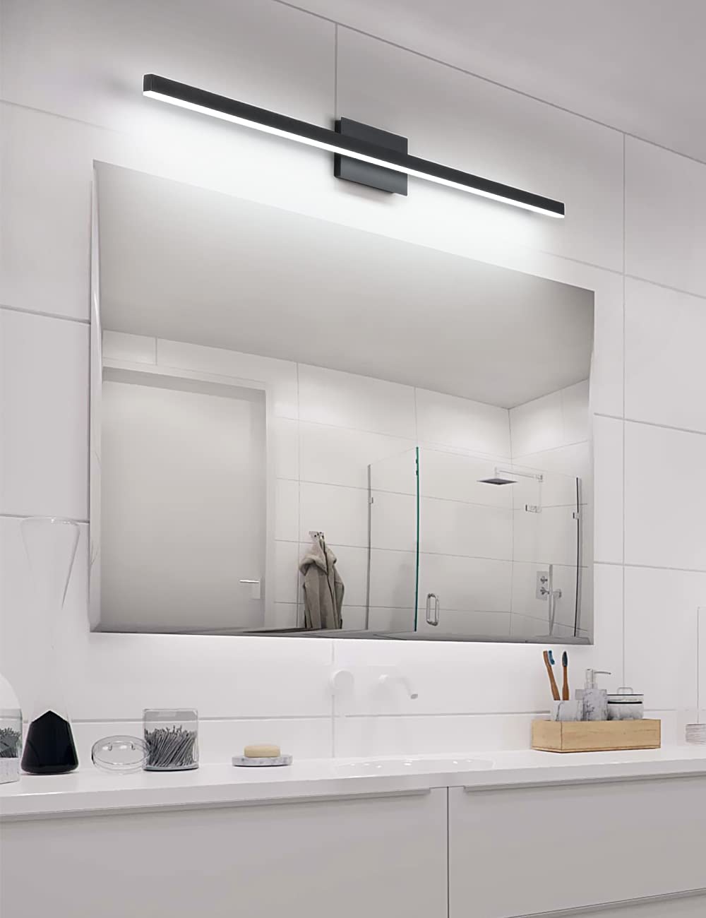 Joossnwell 47.2 Inch LED Vanity Light - Modern Black Bathroom Lighting Fixture with Aluminum Frame, 30W 6000K Cool White - Perfect for Mirror Wall Mount in Contemporary Bathrooms & Dressing Rooms