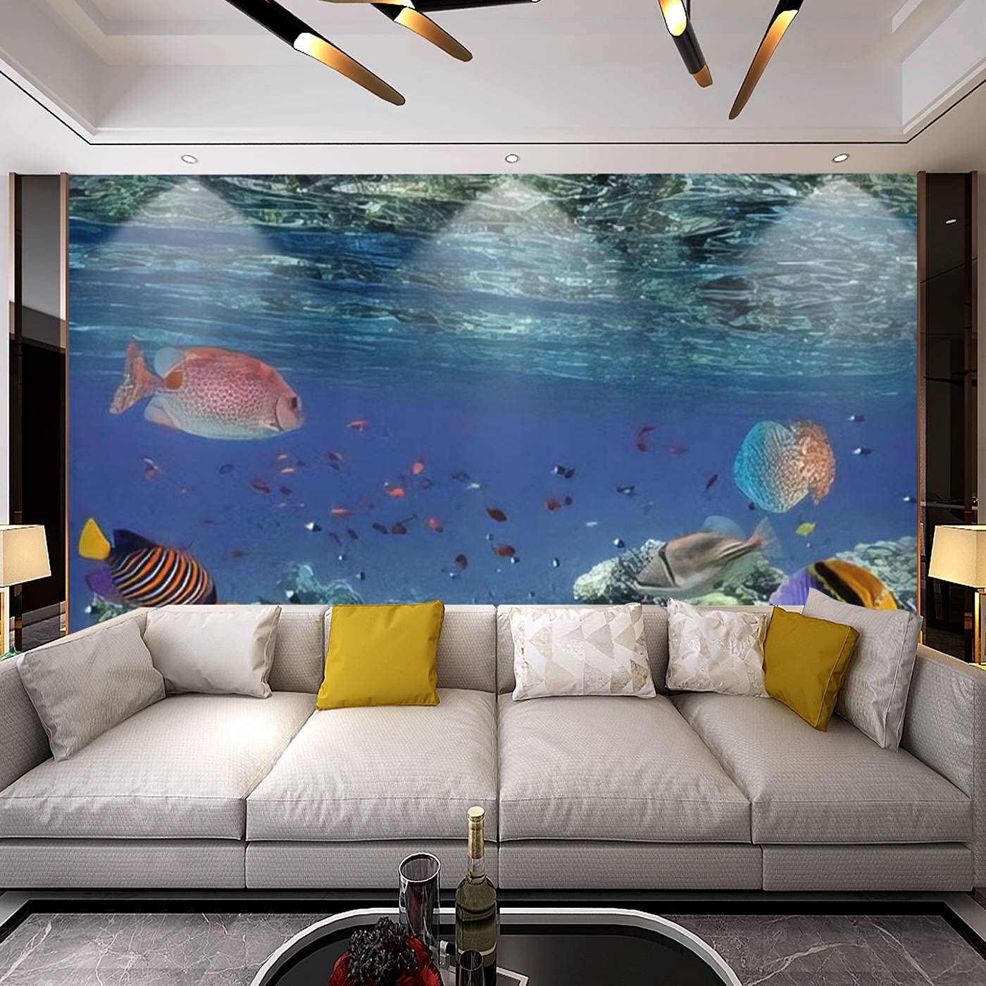 3D Colorful Reef Underwater Landscape Wall Sticker - Removable Peel & Stick Wallpaper Mural with Fish & Coral Design for Living Room, Bedroom, TV Background - Perfect for Home Decor, Kids Room, Office & Nursery