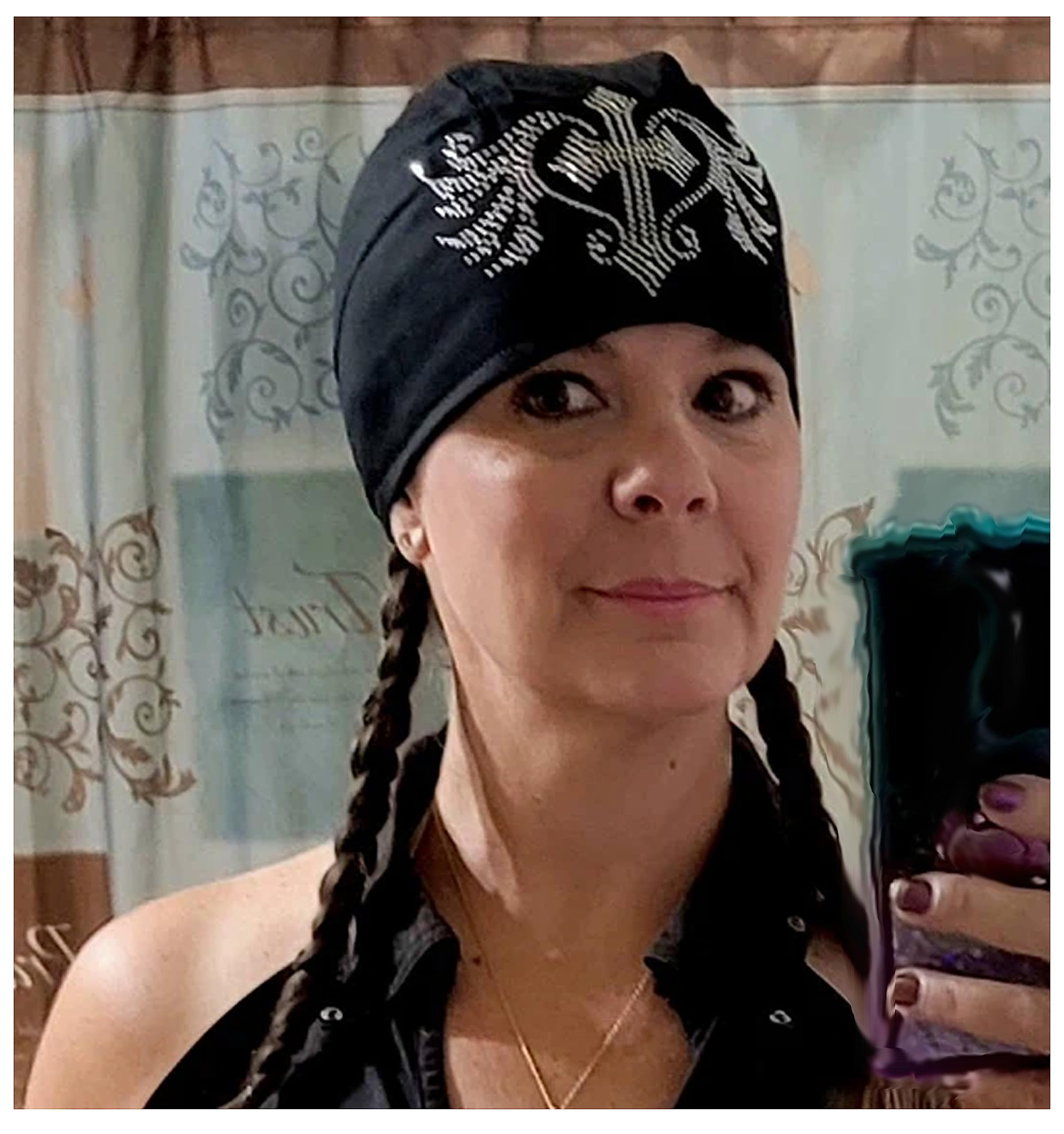 Christian Doo-Rag with Sweatband - Motorcycle Skull Cap for Bikers - Rhinestone Cross Angel Wings Design - Breathable & Comfortable for Riding, Sports & Outdoor Activities