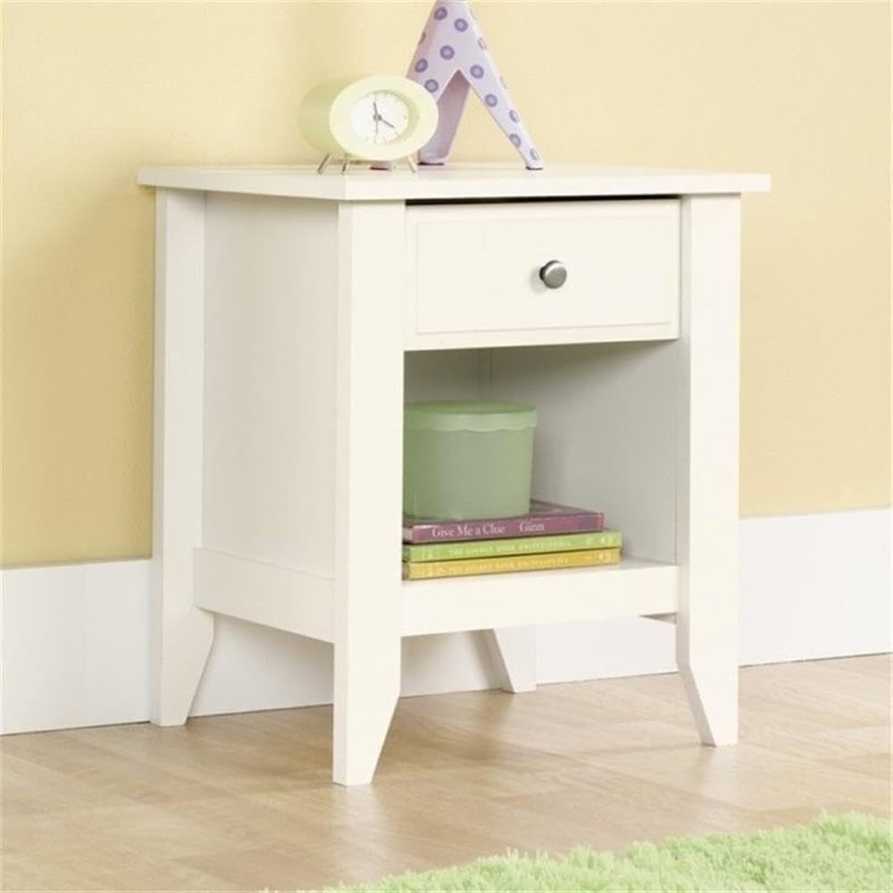 Pemberly Row Transitional Style Nightstand with Drawer - Soft White Bedside Table for Bedroom Storage | Perfect for Small Spaces & Modern Home Decor
