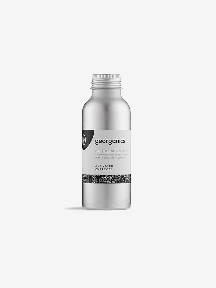 Organic Oil Pulling Mouthwash with Activated Charcoal - 100ml Natural Teeth Whitening & Oral Detox - Fresh Breath for Morning Routine & Post-Workout Care