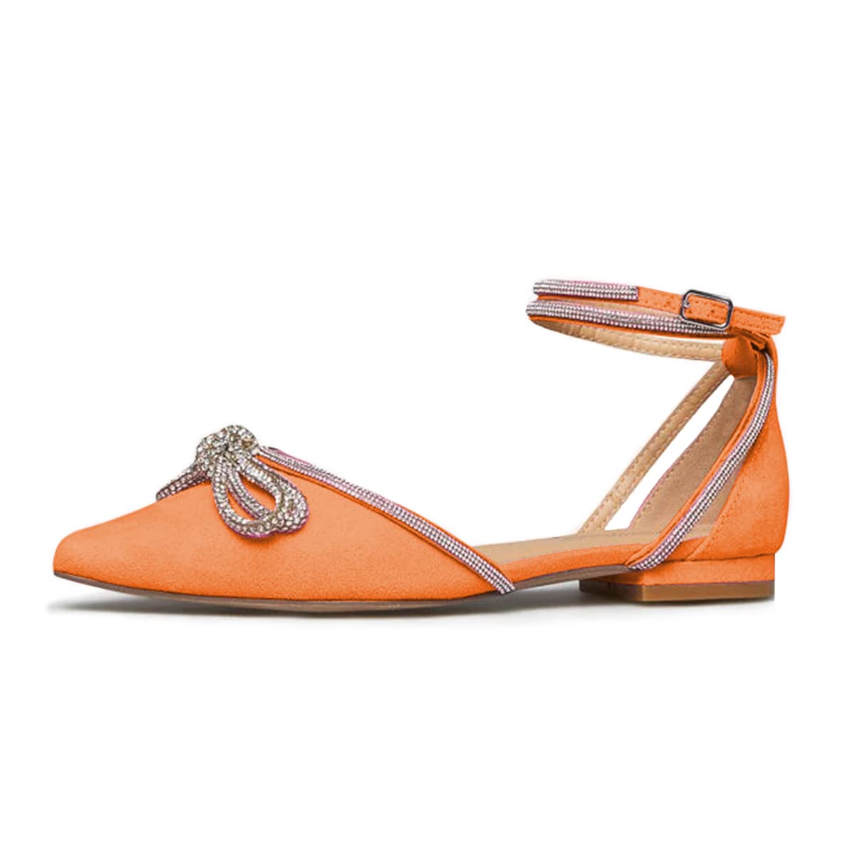 FSJ Women's Pointed Toe Low Heel Ballet Flats - Comfortable D'Orsay Dress Shoes with Rhinestone Bow & Ankle Strap for Office, Wedding & Casual Wear (US Sizes 4-15) | Perfect for Work, Parties & Special Occasions