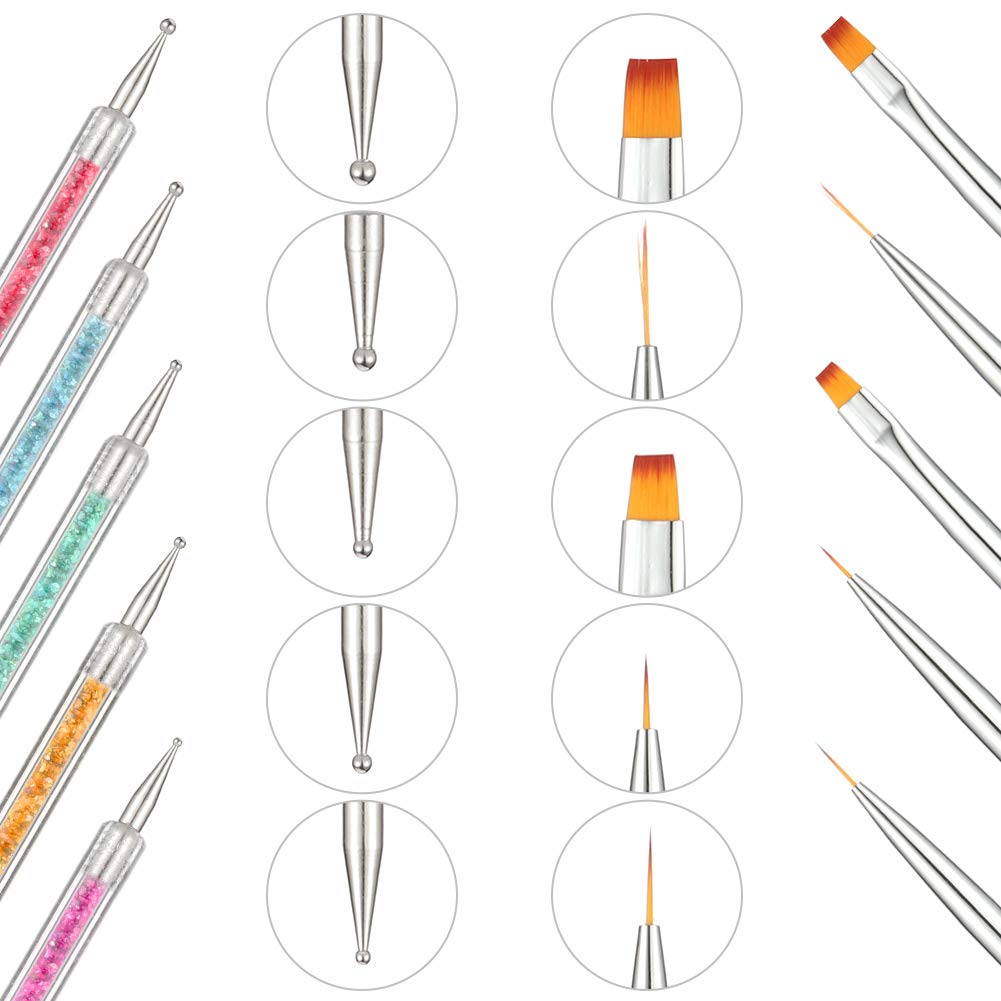 Bohoman 17 Pcs Acrylic Nail Brush Set - UV Gel Nail Art Painting Brushes, Builder Brush & Dotting Pens for Professional Manicures - Perfect for Salon, Home DIY & Nail Art Enthusiasts