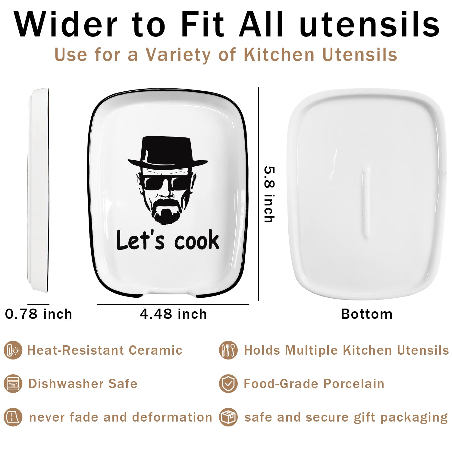 Funny Ceramic Spoon Rest for Kitchen - Let's Cook White Spoon Holder for Stove Top & Counter - Modern Farmhouse Decor for Chefs & Home Cooking Enthusiasts - Perfect for Cooking, Serving & Kitchen Organization