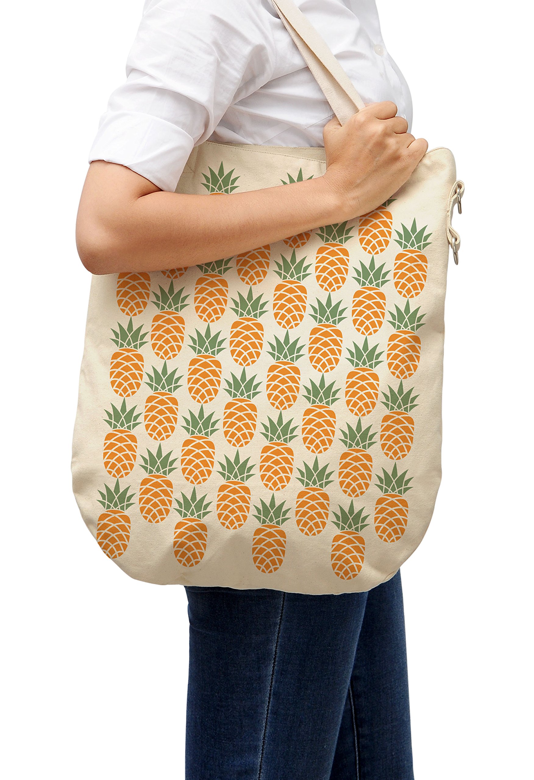 Pineapple Print Canvas Tote Bag for Women - Fashionable Beach Shoulder Bag for Summer, Travel, Shopping & Daily Use