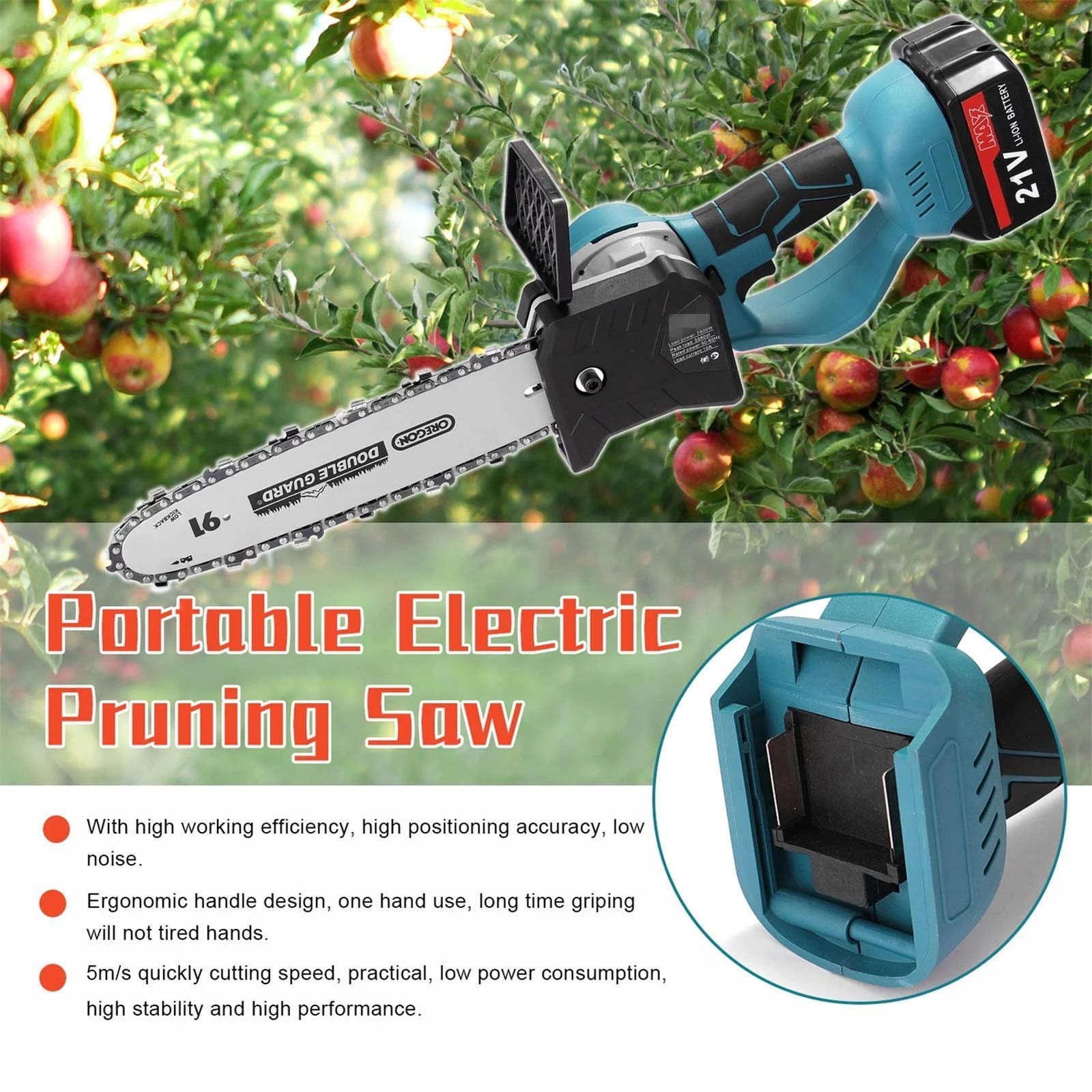 21V Electric Pruning Saw - Cordless Chainsaw for Wood Cutting, Tree Trimming & Small Wood Splitting | Lightweight Woodworking Tool for Garden, Yard & DIY Projects