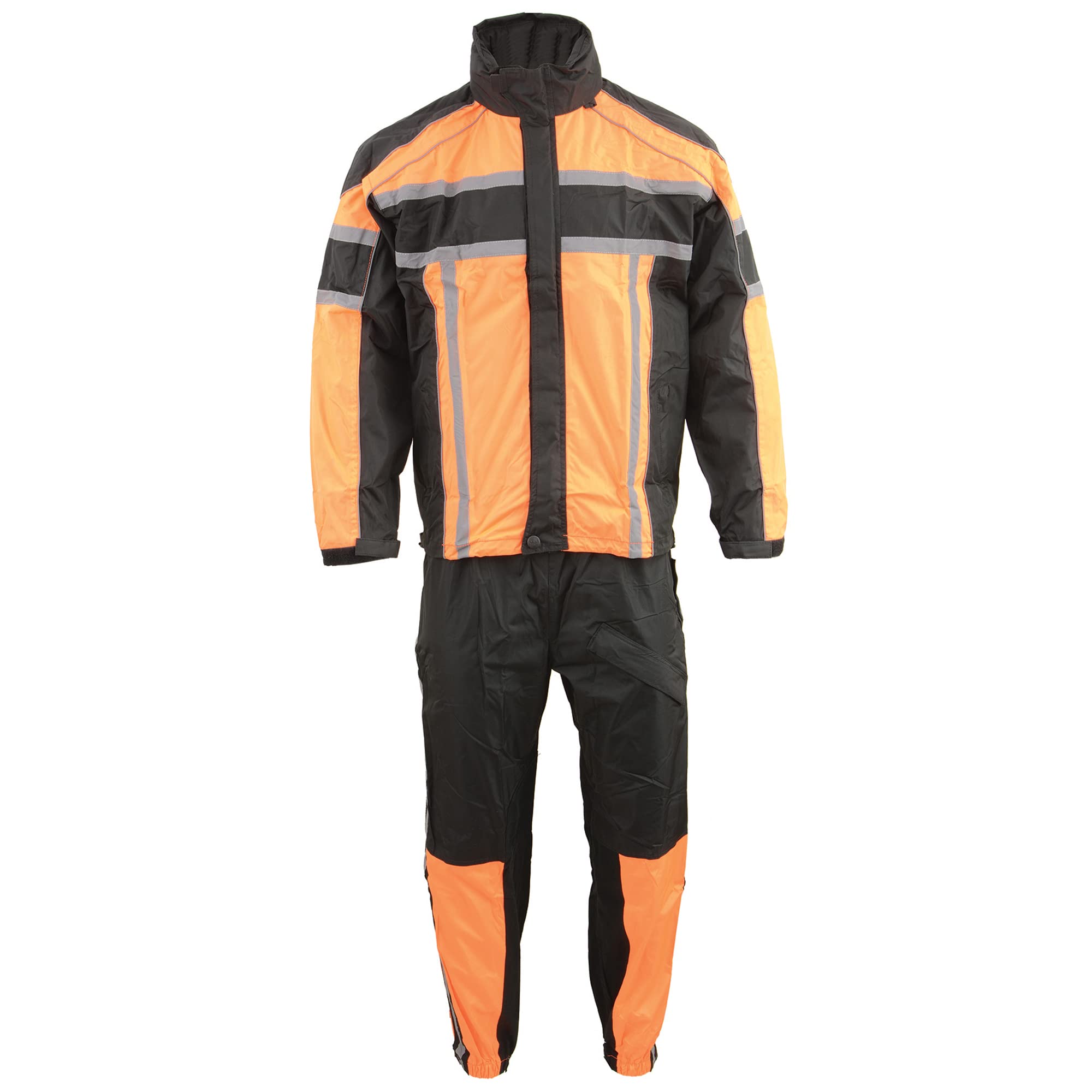 Milwaukee Leather SH233102 Men's Waterproof Rain Suit - Black & Orange with Reflective Strips for Motorcycle Riding & Outdoor Work