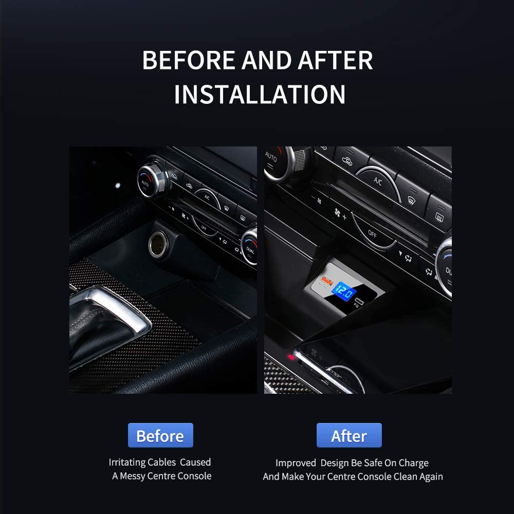 Wireless Car Charger Mount for Mazda CX5 2017-2023 - 15W QC3.0 Fast Charging Compatible with iPhone & Samsung - 36W USB Port for Multiple Devices - Perfect for Commuting & Road Trips