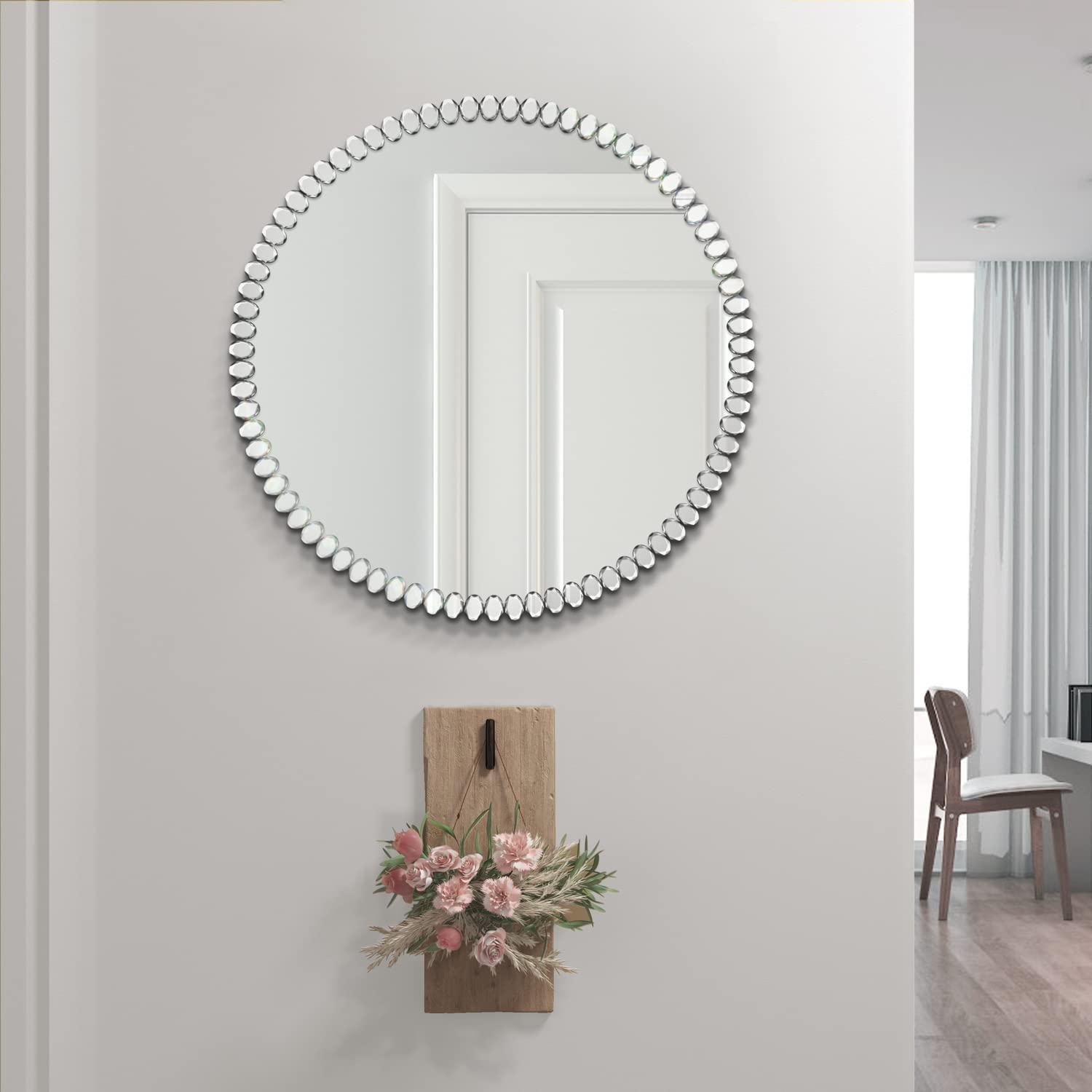 Round Wall Mirror 23.6 x 23.6 Inches - Decorative Small Mirror Patches Accent for Living Room, Bedroom & Bathroom - Modern Home Decor & Vanity Mirror