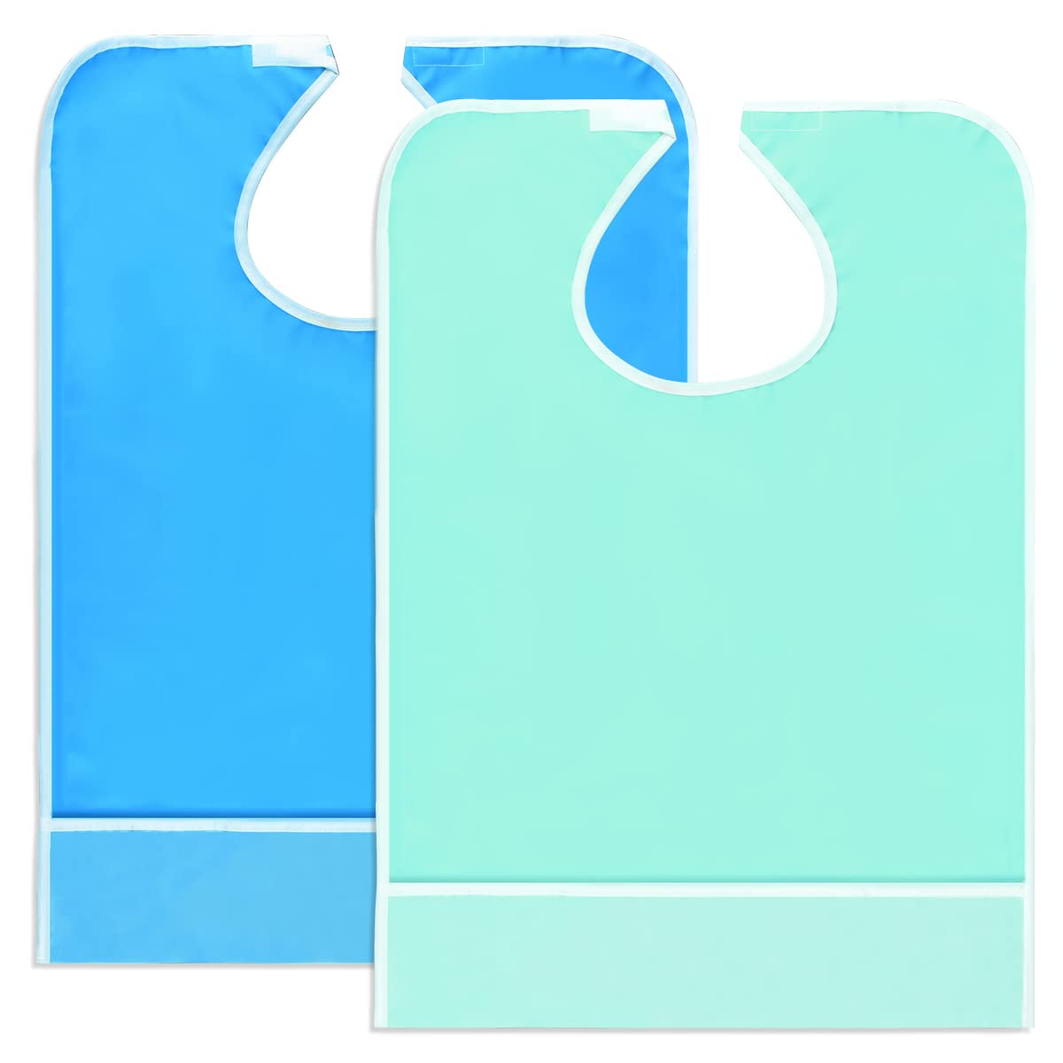 Premium Reusable Adult Bibs - 2 Pack Waterproof PVC Cloth Dining Aprons (17.7