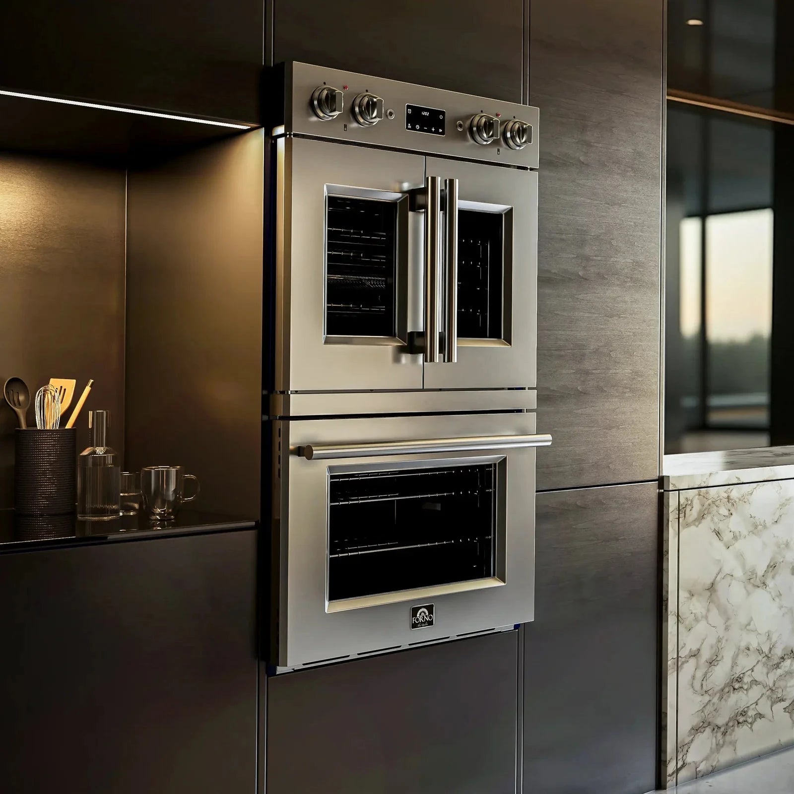 Forno Gallico 30 Inch Electric French Door Double Oven with Convection - Stainless Steel FBOEL1388 for Baking, Roasting & Entertaining