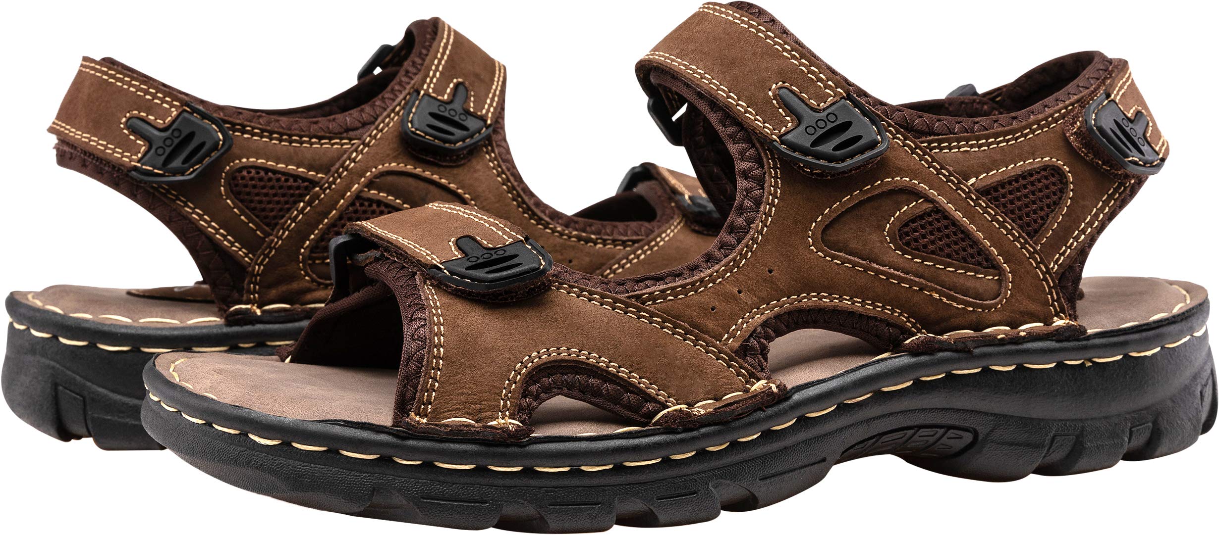 Jousen Men's Leather Open Toe Sandals - Breathable Beach & Hiking Sandals for Summer Outdoor Activities | Perfect for Walking, Travel and Water Sports