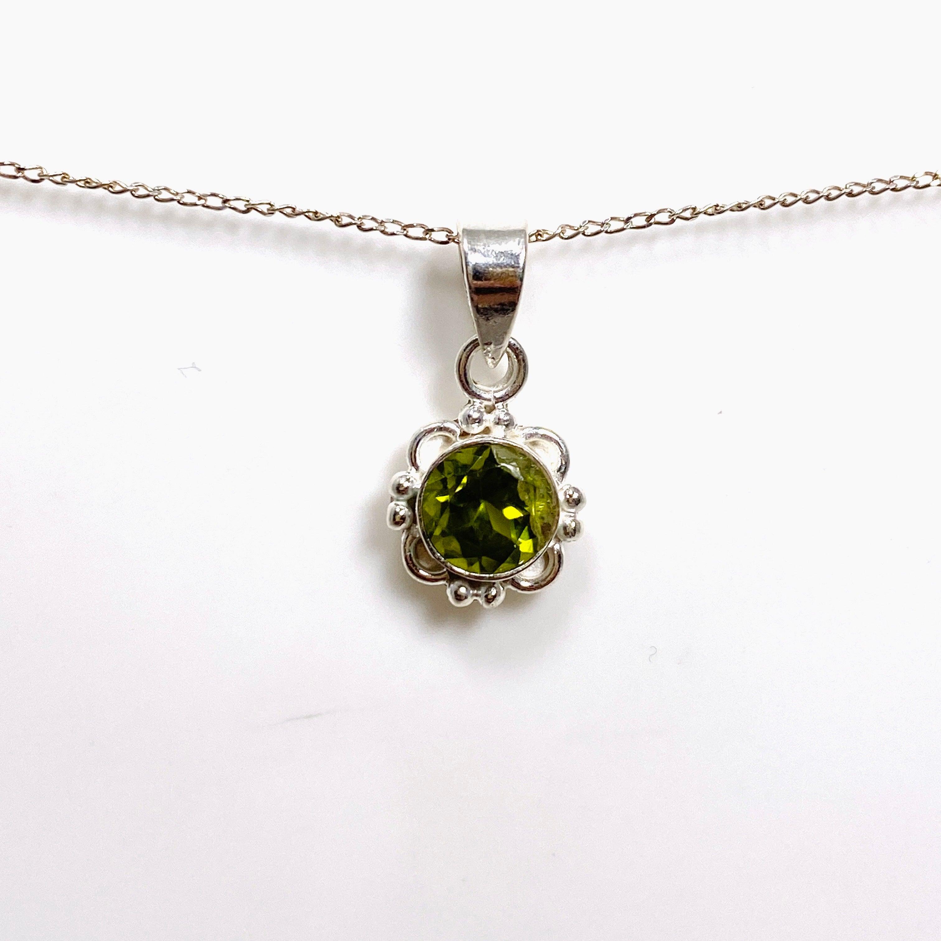 Faceted Gemstone Pendant Necklace - Round Cut Crystal Jewelry with Decorative Setting KPGJ4559 for Women, Gift for Her, Birthday & Anniversary Present