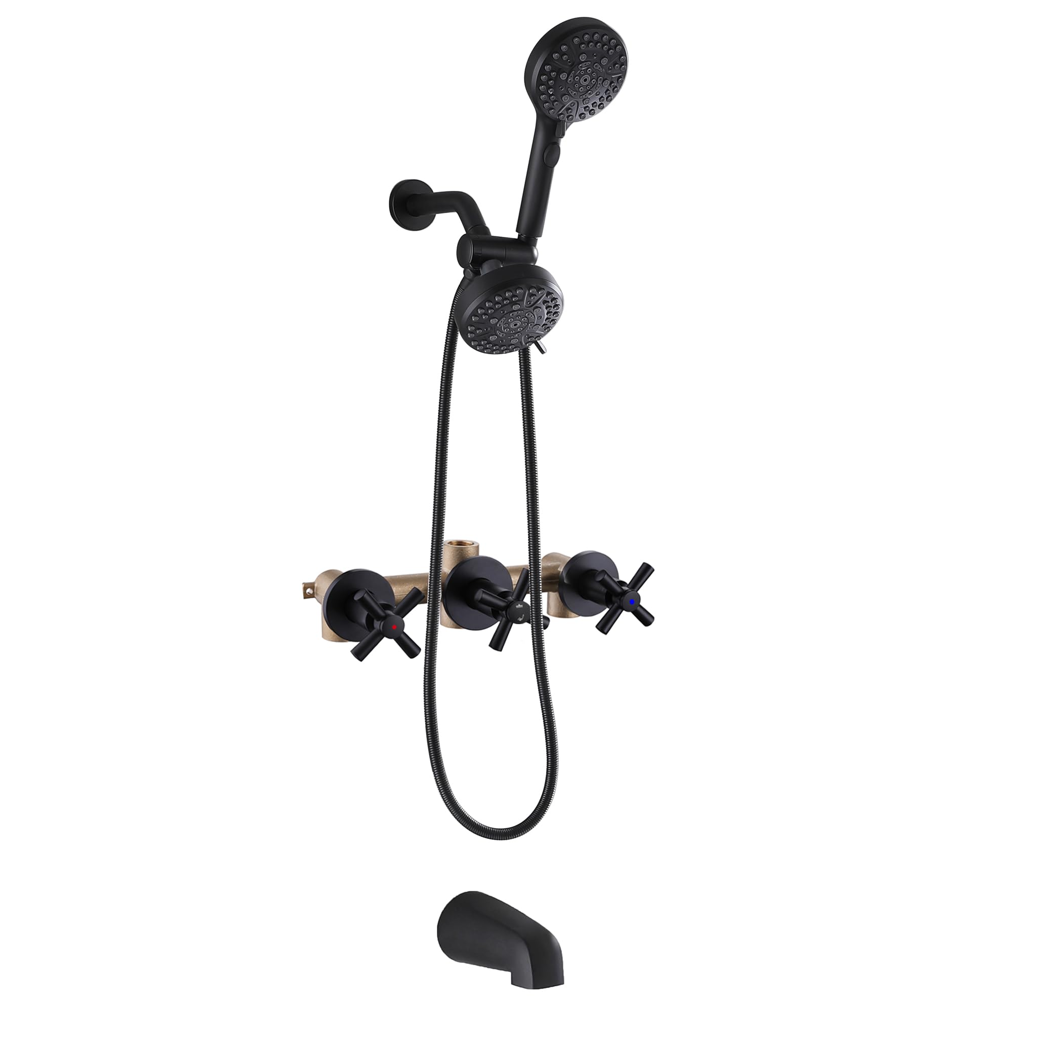 3 Handle Matte Black Tub Shower Faucet Set with Tub Spout & Valve - Complete Bathtub Shower Trim Kit for Bathroom Renovation | Perfect for Modern Home & Spa-Like Shower Experience