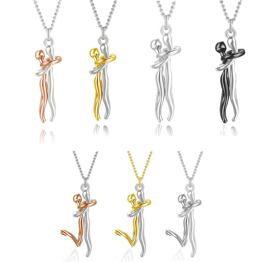 Romantic Couple Hugging Pendant Necklace - Sterling Silver Love Gift for Her/Him | Anniversary, Valentine's Day, Wedding Jewelry | JN9978