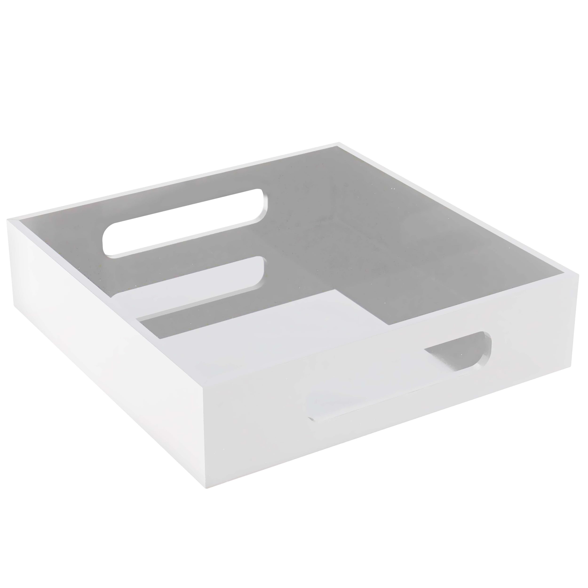 White Acrylic Vanity Tray with Handles - 8x8 Inch Square Decorative Organizer for Makeup, Jewelry & Bathroom Essentials - Perfect for Dressing Table, Countertop & Home Decor