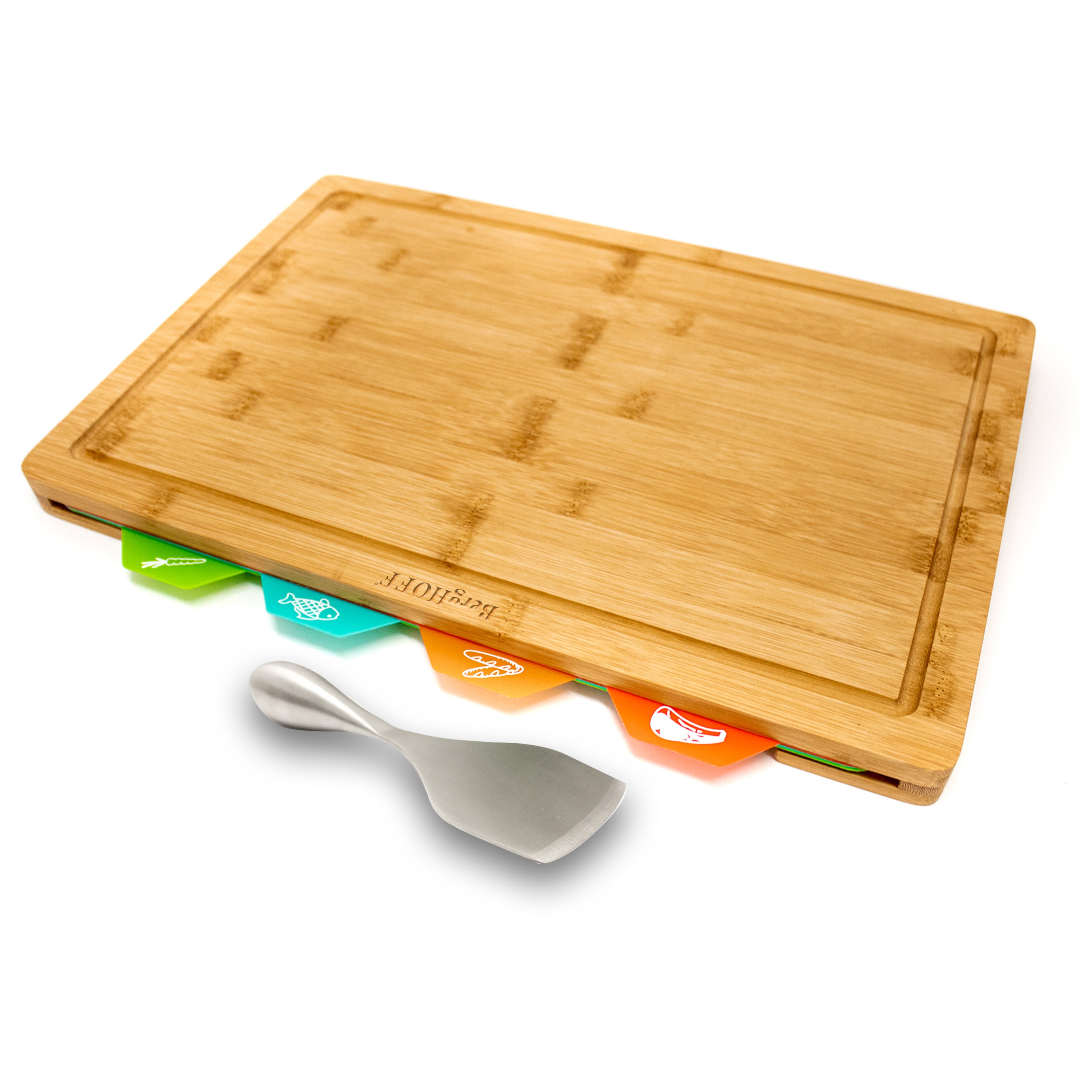 BergHOFF Aaron Probyn 5-Piece Cheese Knife Set with Bamboo Cutting Board - Colorful Inserts for Cheese Platters, Charcuterie Boards & Entertaining