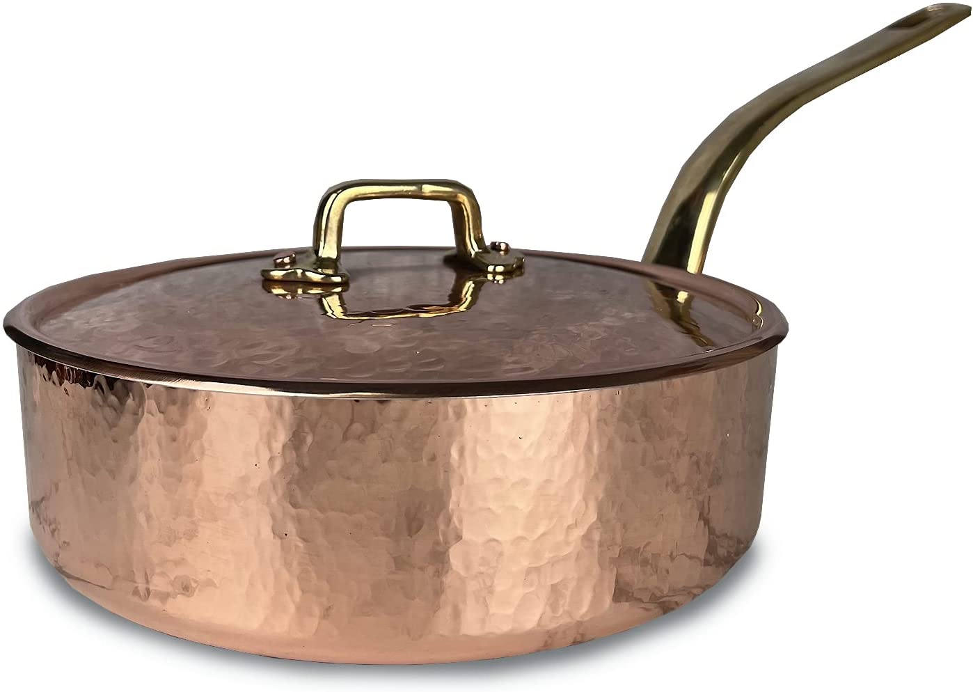 Coppermill Kitchen Vintage Copper & Brass Medium Saute Pan with Lid - 2.25 Quart Hammered Tin-Lined Italian Cookware for Sauteing, Frying & Serving - Perfect for Home Cooking & Gourmet Meals