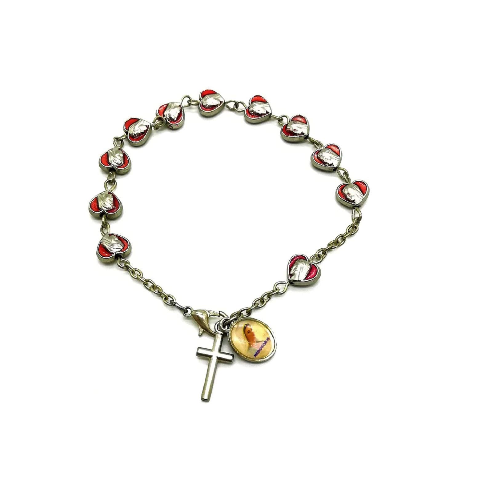 Divine Mercy Rosary Bracelet with Virgin Mary Heart Charm - Catholic Religious Jewelry for Women - Prayer Beads for Daily Devotion & Spiritual Protection (Red)