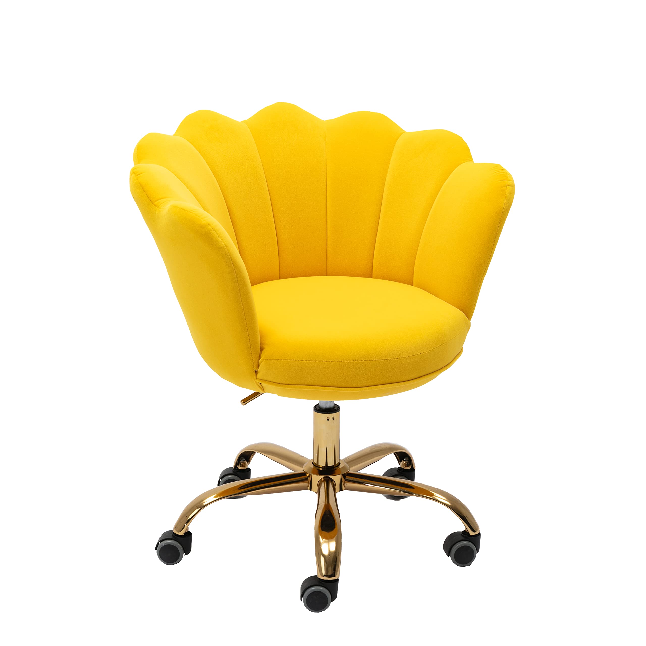 Modern Velvet Home Office Chair - Swivel Task Desk Chair with Wheels & Height Adjustable, Ergonomic Vanity Makeup Chair for Living Room, Bedroom, Study (Yellow) - Perfect for Work from Home, Gaming & Beauty Stations