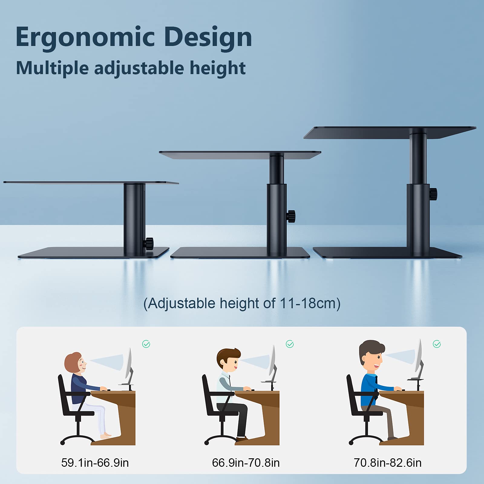 Nillkin Adjustable Height Monitor Stand Riser - Ergonomic Aluminum Computer Desk Holder for iMac, MacBook, Dell, HP, Lenovo & More - Perfect for Home Office & Workspace Setup (Black)