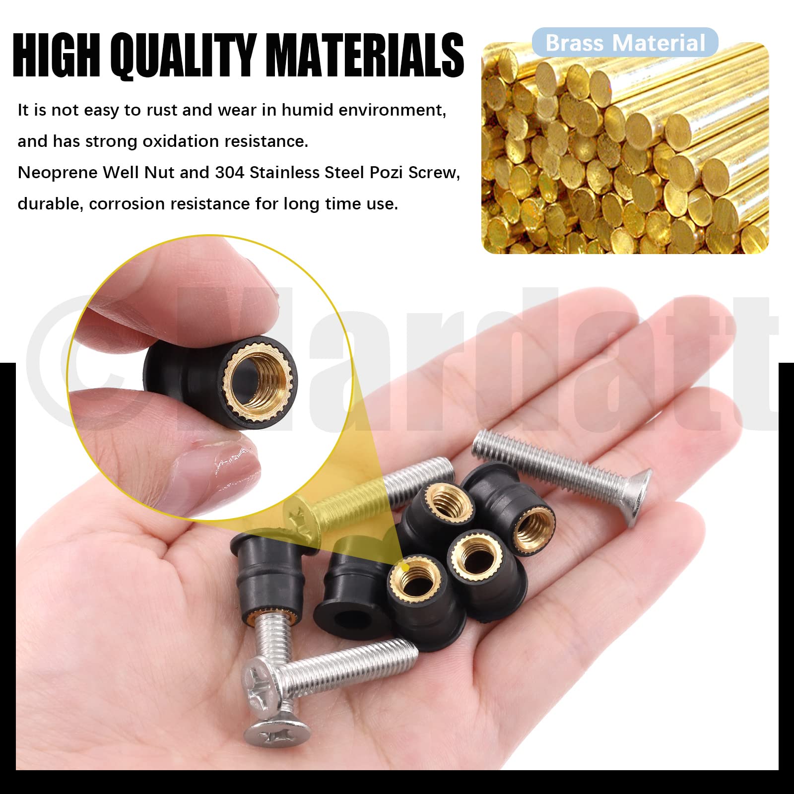 30Pcs M6 Well Nut Expansion Nuts with 304 Stainless Steel Screws - Durable Rubber & Steel Fasteners for Motorcycle Windshields, Kayaks, Boats & Marine Applications - Perfect for DIY Repairs and Watercraft Accessories