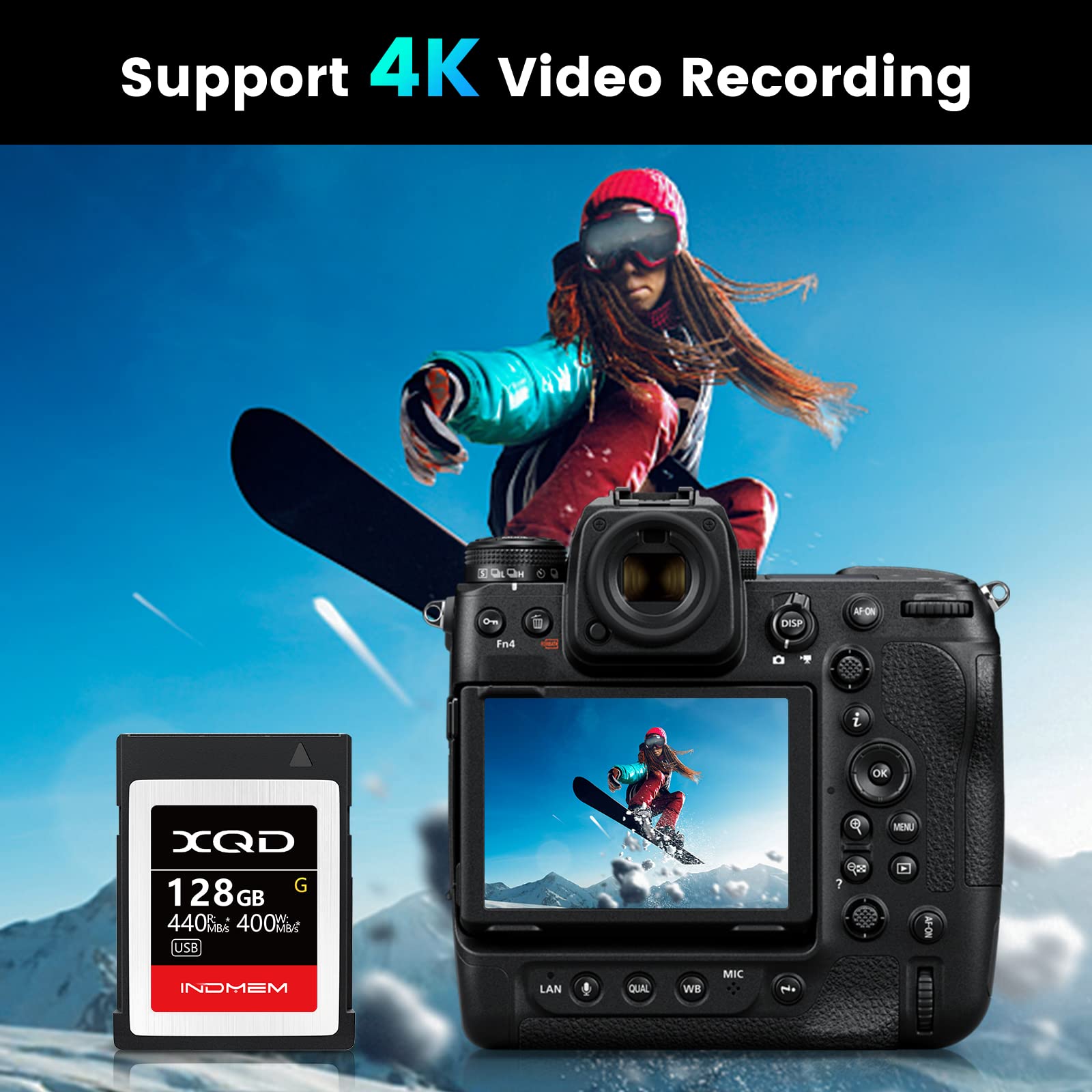 INDMEM XQD 128GB Memory Card - 5X Tough MLC XQD Flash Card with 440MB/s Read & 400MB/s Write Speed | High Performance for Professional Photography & 4K Video Recording