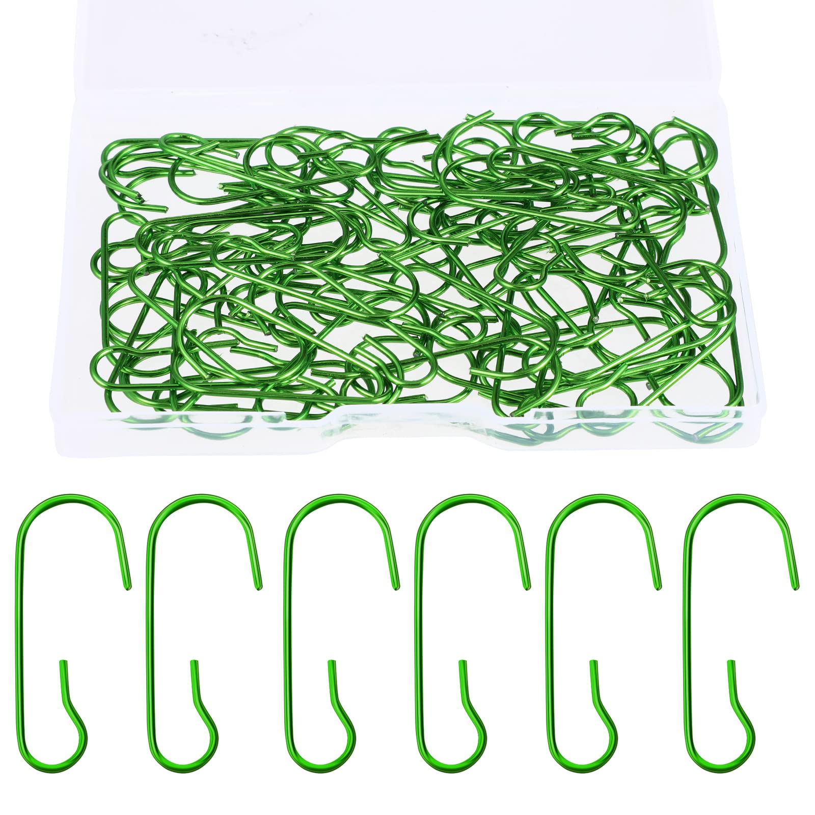 Flexible Metal Ornament Hooks - 120 Pack Green Christmas Tree Hangers with Storage Box | Durable Bendable Wire Hooks for Xmas Decorations, Halloween Party Decor & Year-Round Home Decorating