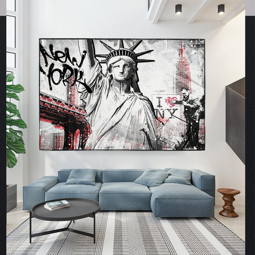 Banksy Statue of Liberty New York Canvas Wall Art Print - Modern Home Decor for Living Room, Bedroom & Office