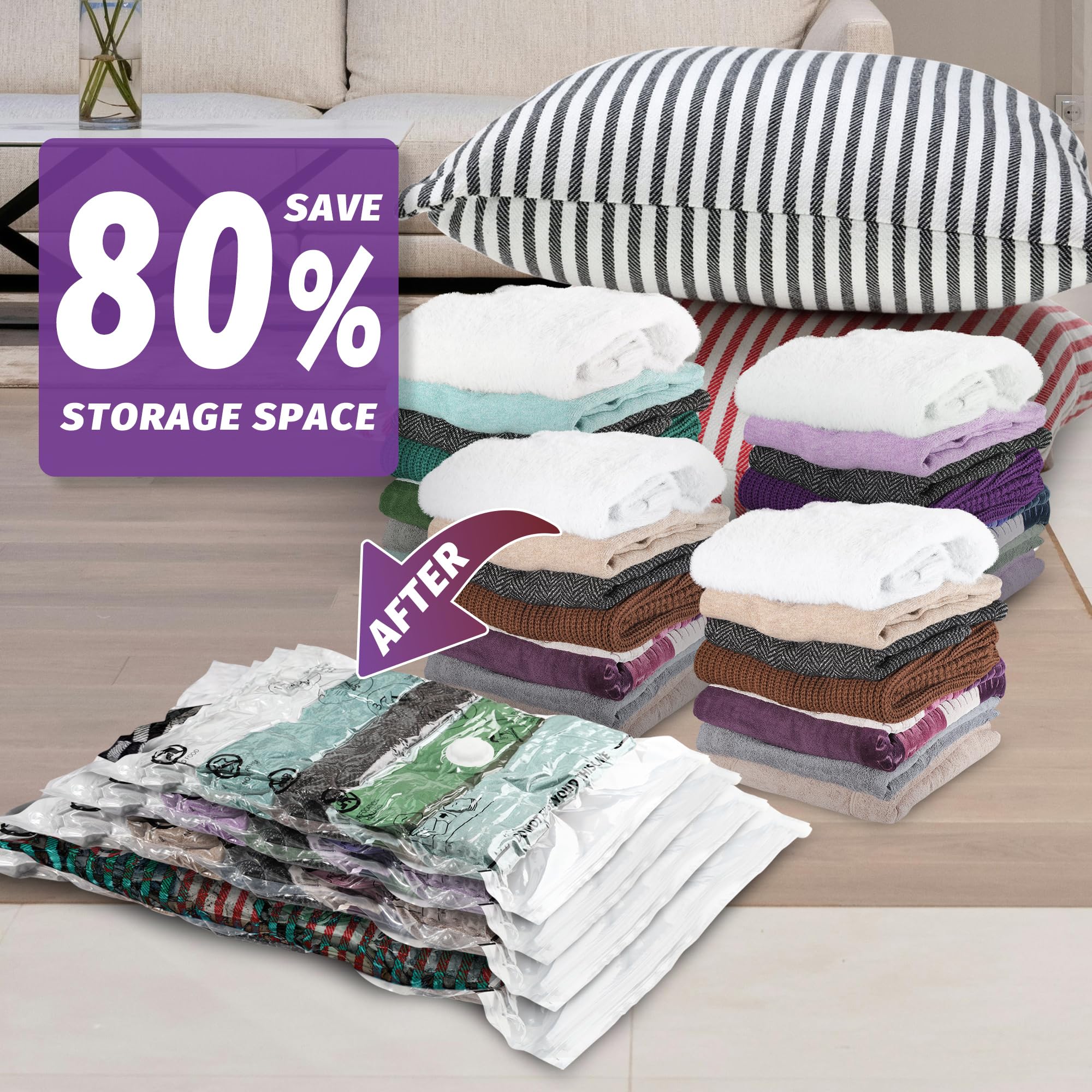 Vacuum Storage Bags Space Saver for Clothes, Blankets & Bedding - 8 Pack Compression Bags for Travel, Seasonal Storage & Home Organization (No Pump Included)