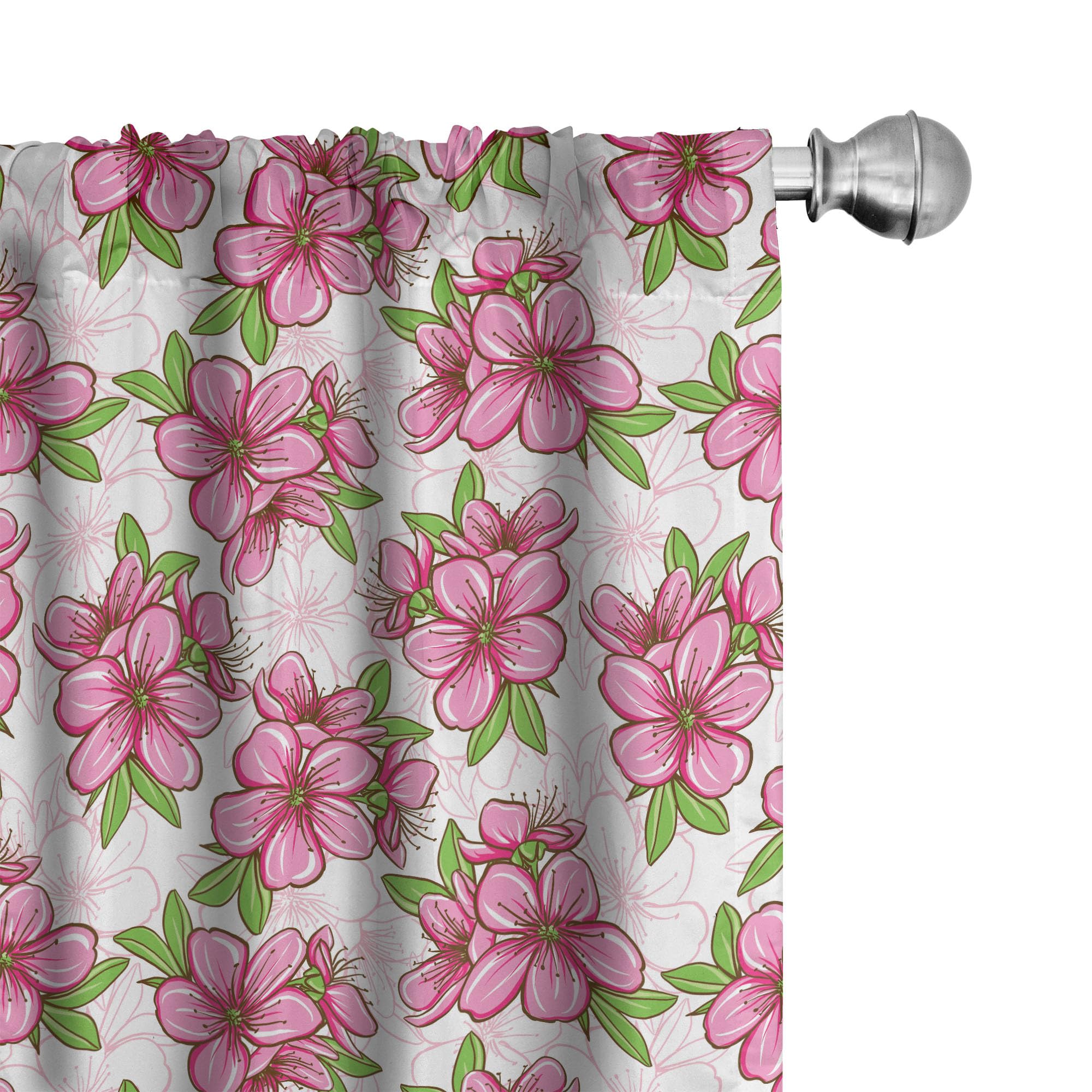 Ambesonne Almond Blossom Curtains - Cherry Blossom Floral Pattern with Green Leaves, Pink Green White Window Drapes, 2 Panel Set (28x63 Inches) for Living Room Bedroom Decor, Home & Office Use