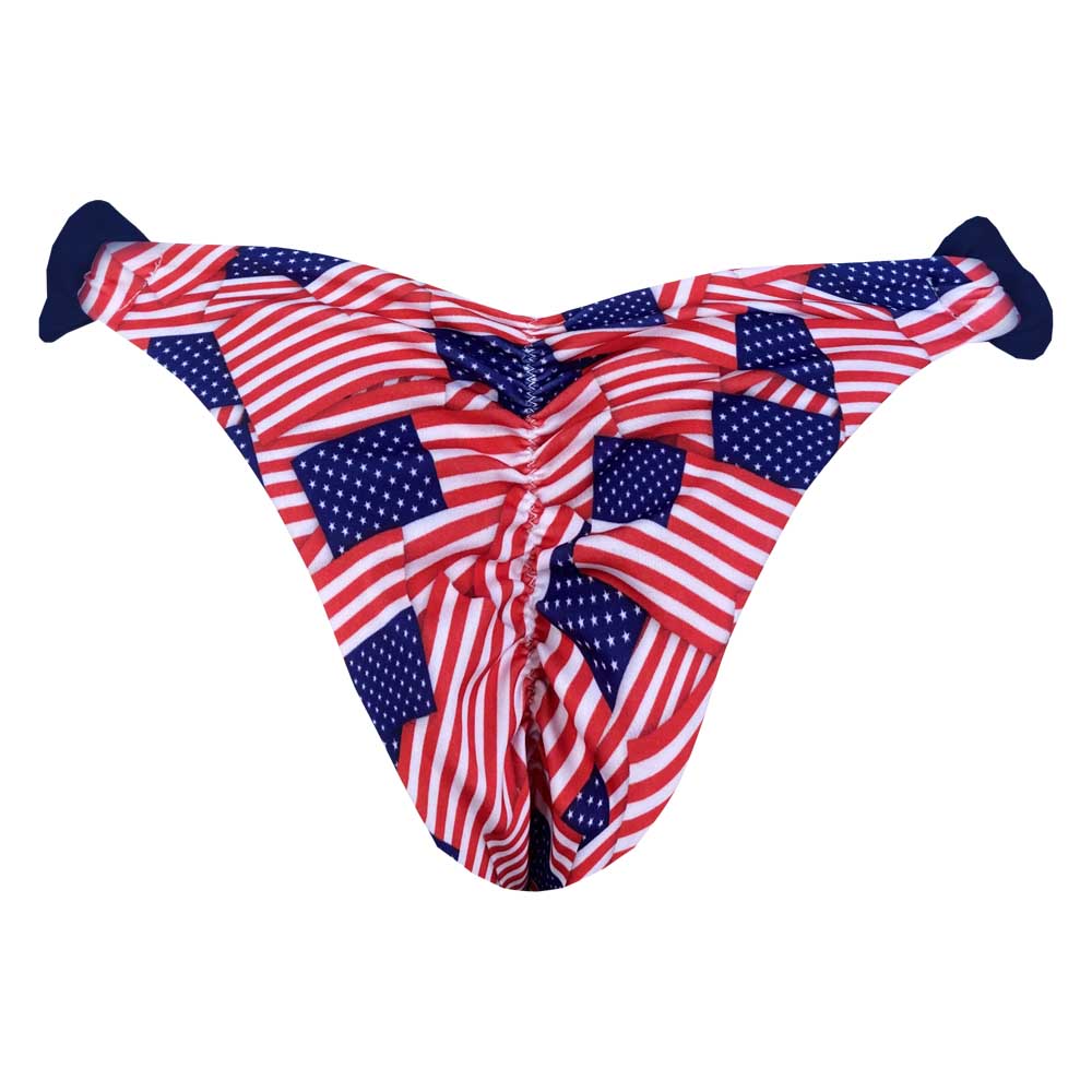 Mini American Flags Brazilian Classic Side Scrunch Bikini Bottom | Patriotic Swimwear for Beach & Pool | USA Flag Print Cheeky Bikini Bottoms