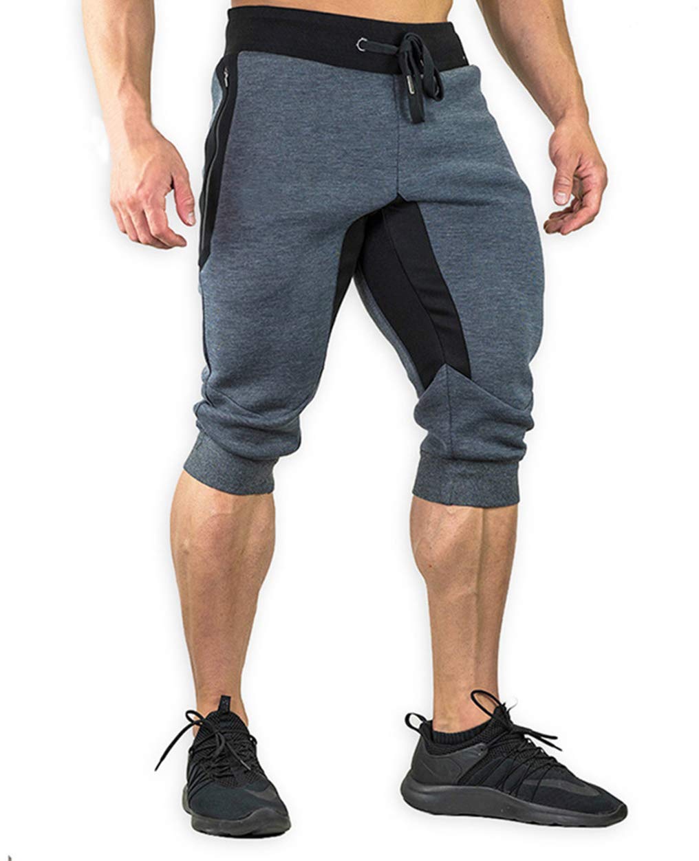 Men's 3/4 Length Cotton Jogger Pants with Zipper Pockets - Breathable Casual Running Capri for Gym Workout & Outdoor Activities | Below Knee Athletic Shorts for Men