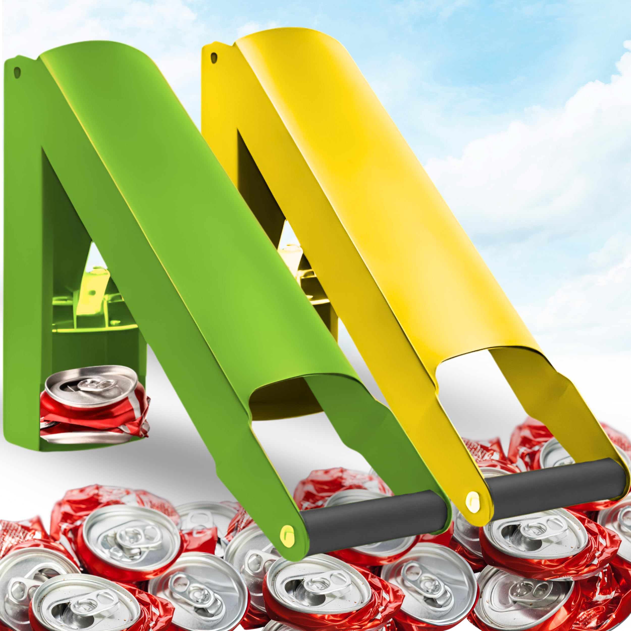 2 Pack Heavy Duty Wall Mounted Can Crusher - Green & Yellow Aluminum Can Smasher for Recycling Soda, Beer, Seltzer Cans & Plastic Bottles | Perfect for Home, Garage, RV & Outdoor Recycling Stations