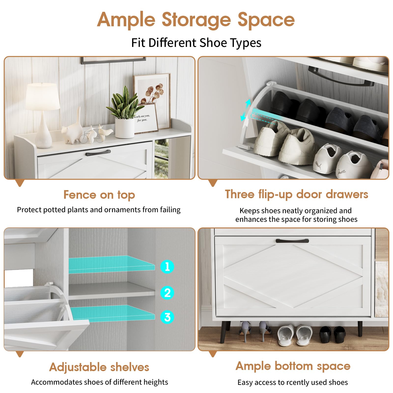 Maupvit 3-Drawer Shoe Cabinet with Mirror - Slim Hidden Storage for Entryway & Hallway