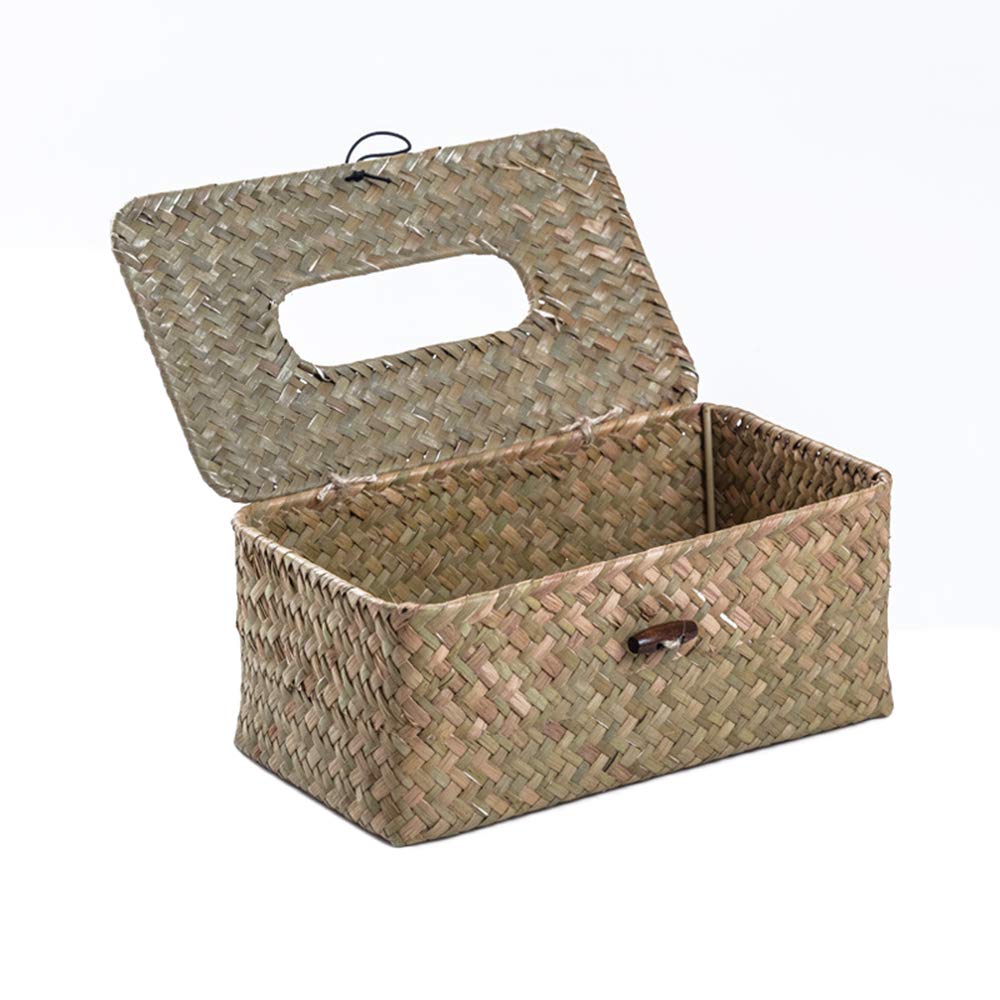 Handwoven Algae Rattan Rectangular Tissue Box Cover - Eco-Friendly Napkin Dispenser & Tissue Paper Storage Container (White) | Perfect for Living Room, Bedroom, and Bathroom Decor