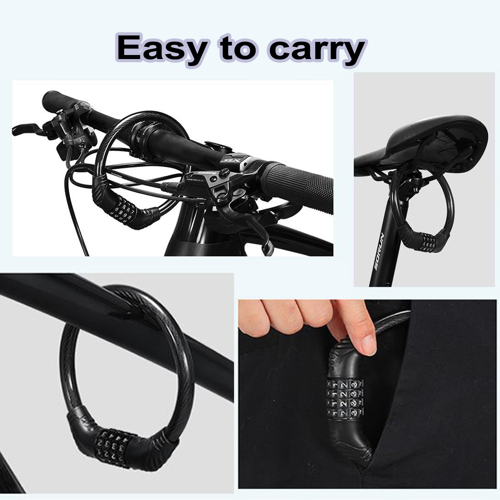 Heavy Duty Bike Lock Cable - 16 Inch Anti-Theft Bicycle Chain with 4 Digit Resettable Combination - Secure Portable Bike Locks for Outdoor Cycling, Commuting & Parking (2 Pack)