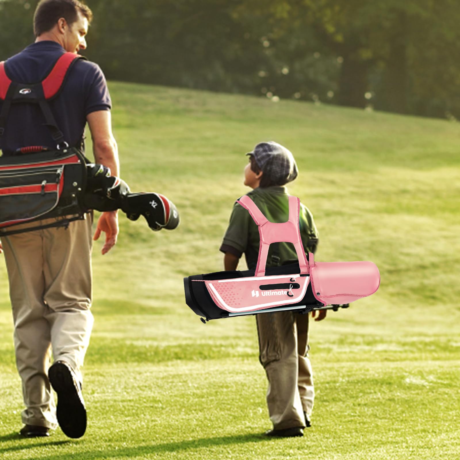 **Goplus Junior Complete Golf Club Set for Kids Ages 5-13 - Right Hand Golf Clubs with Stand Bag, Rain Hood & Practice Accessories - Perfect for Boys & Girls Learning Golf at Home or Driving Range**