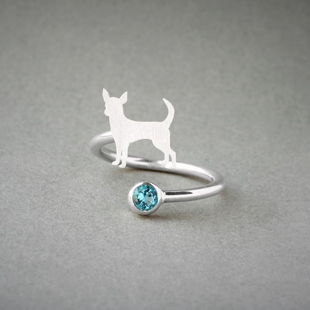 Hudoca Chihuahua Birthstone Ring - 925 Sterling Silver Dog Jewelry (Gold/Rose Plated) - Perfect Gift for Pet Lovers & Dog Owners