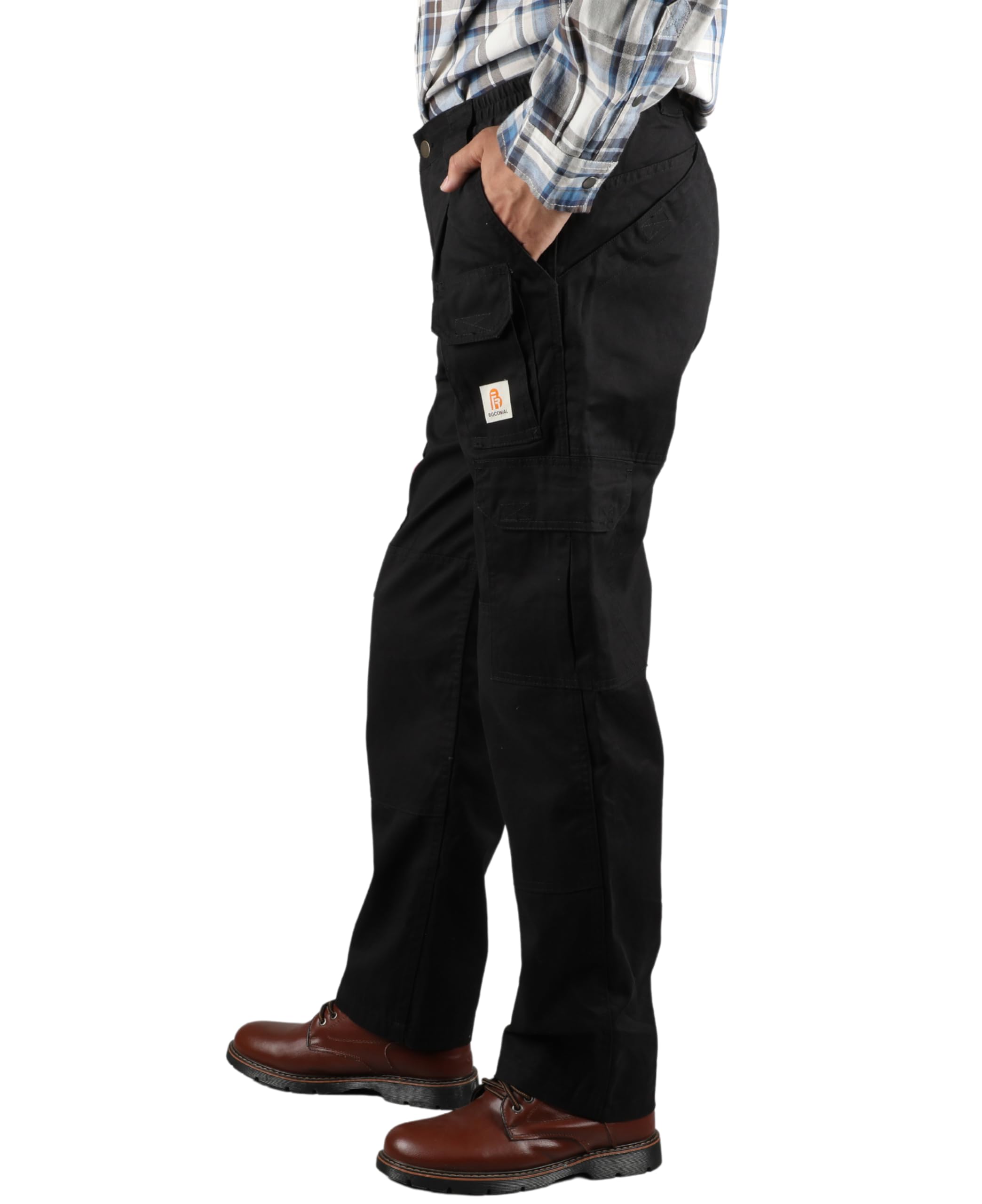 BOCOMAL Men's Flame Resistant Cargo Work Pants with Double Front & 10 Multi-Pockets - Elastic Waist for Comfort - Perfect for Construction, Welding & Outdoor Labor Jobs