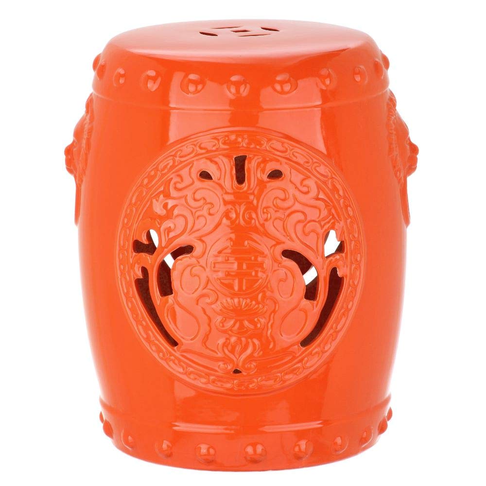 Safavieh Dragon Coin Ceramic Garden Stool - Handcrafted Orange Decorative Stool for Outdoor Patio, Porch, or Indoor Home Decor