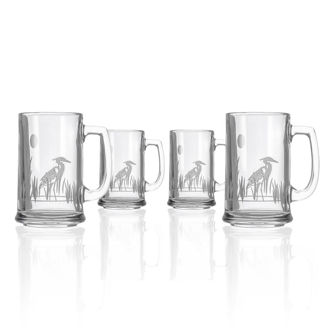 Premium Heron 15oz Beer Mugs Set of 4 - Thick Glass Pub Steins for Beer, Cocktails & Iced Drinks - Perfect for Parties, BBQs & Home Bars
